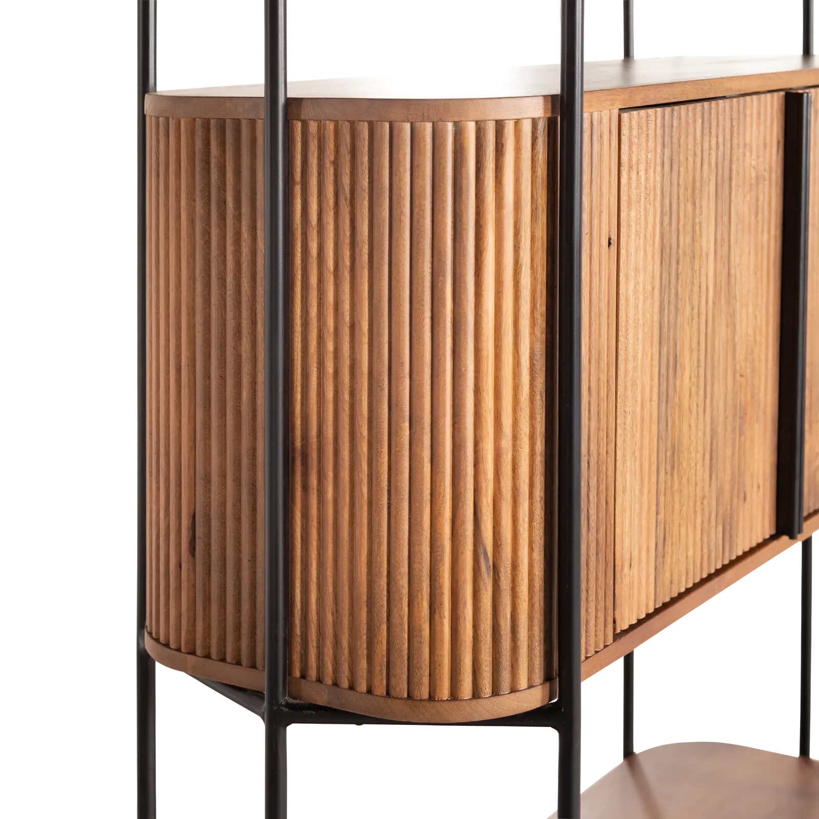 Wandkast Amare - 170 cm - Mangohout Lichtbruin - 4 deuren, 2 open vakken