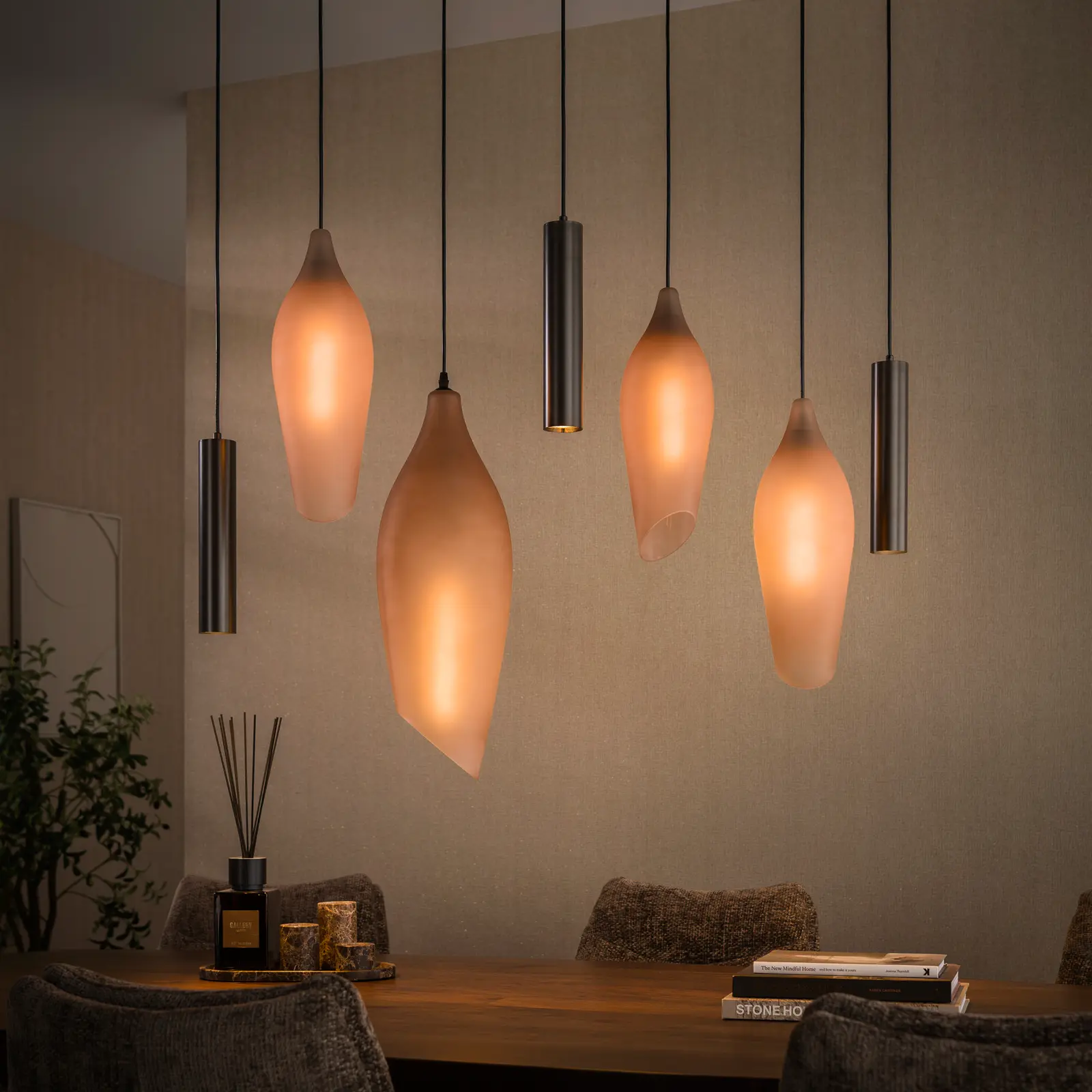 Hanglamp Cocoon pendel 4+3-lichts - Sienna bruin-frosted