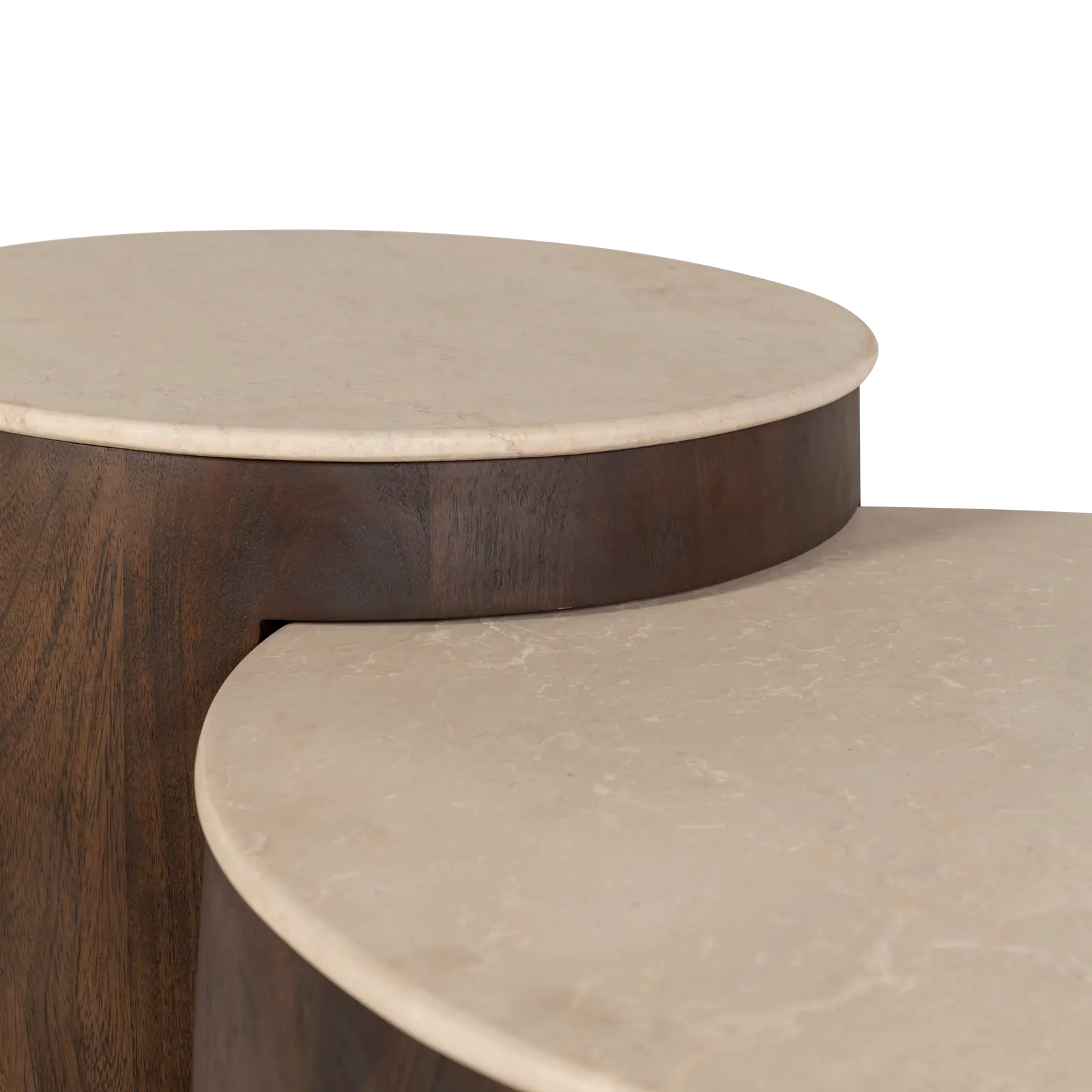 Salontafels set van 2 Bodhi - rond 65/80 cm - Mangohout Cacao Bruin + Marmer