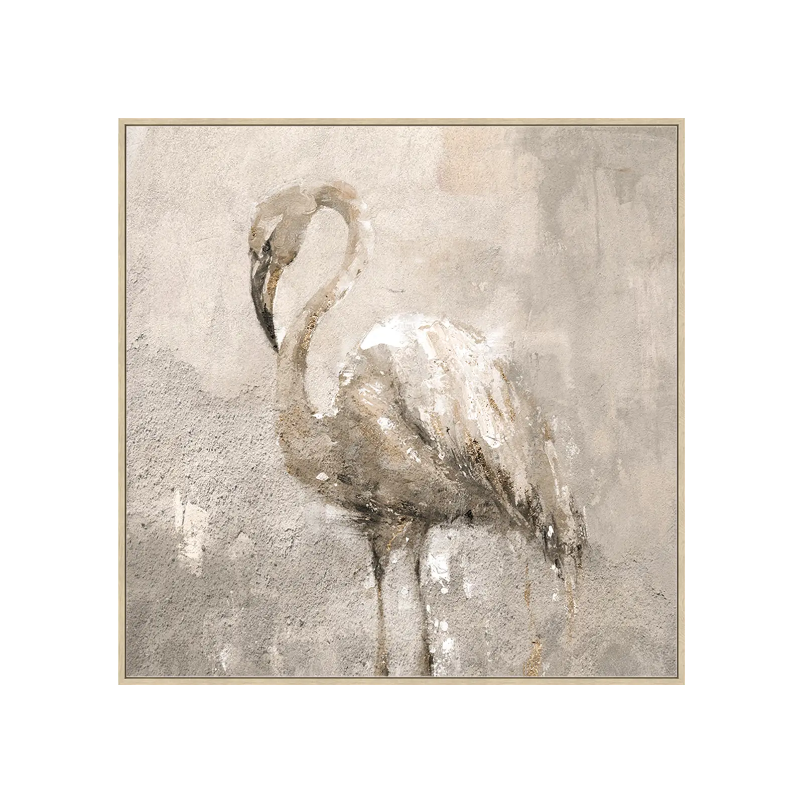 Schilderij Flamingo B - 80x80 cm - Zand / Naturel / Goud