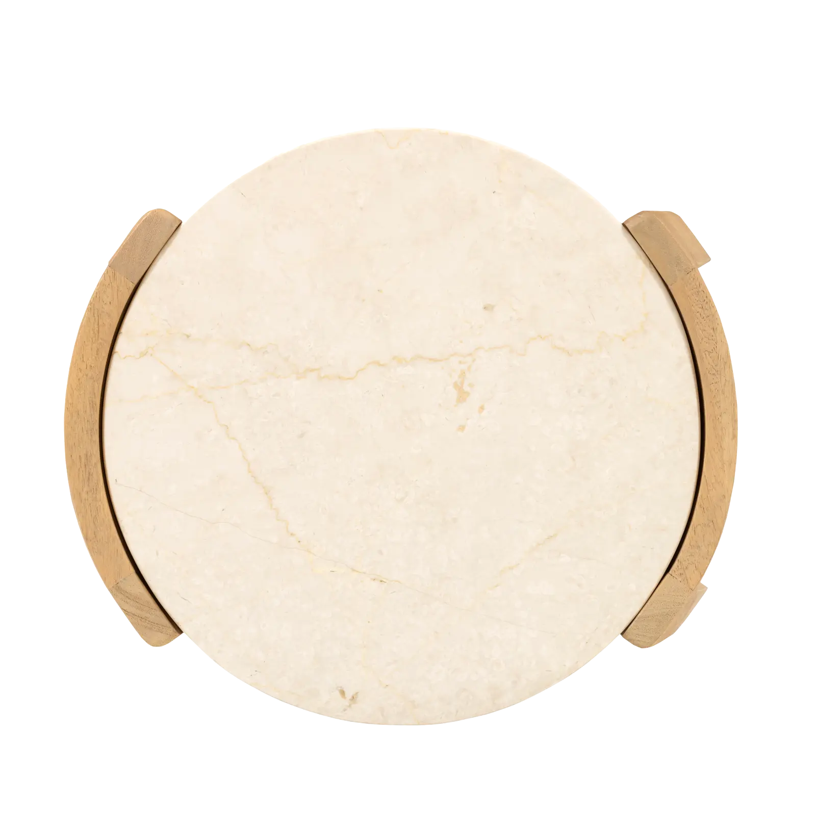 Bijzettafel Kiona - rond 40 cm - Mangohout Loom Naturel + Marmer