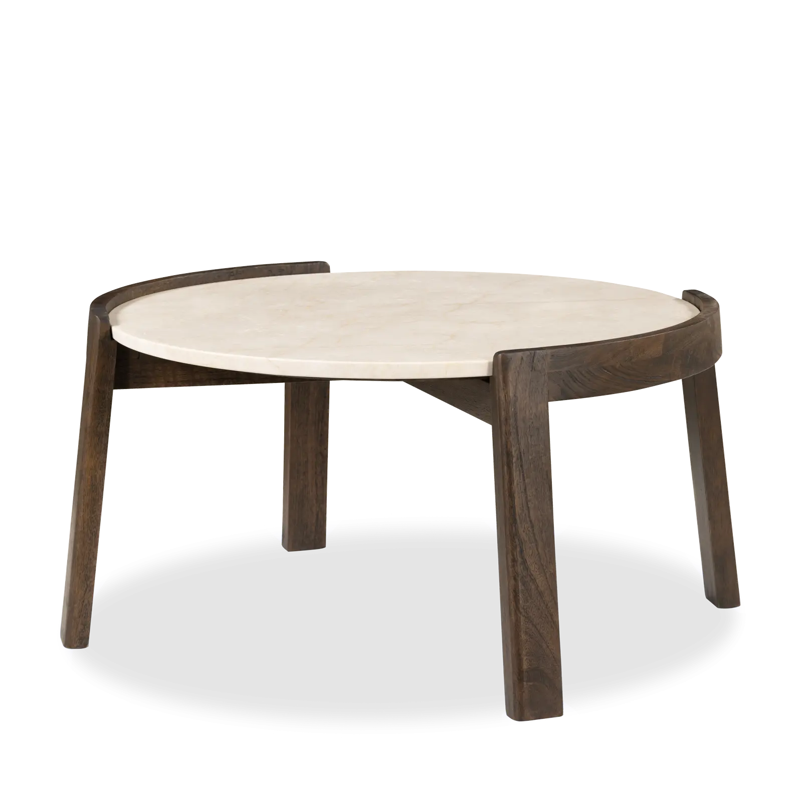 Salontafel Kiona - rond 80 cm - Mangohout Cacao Bruin + Marmer Beige