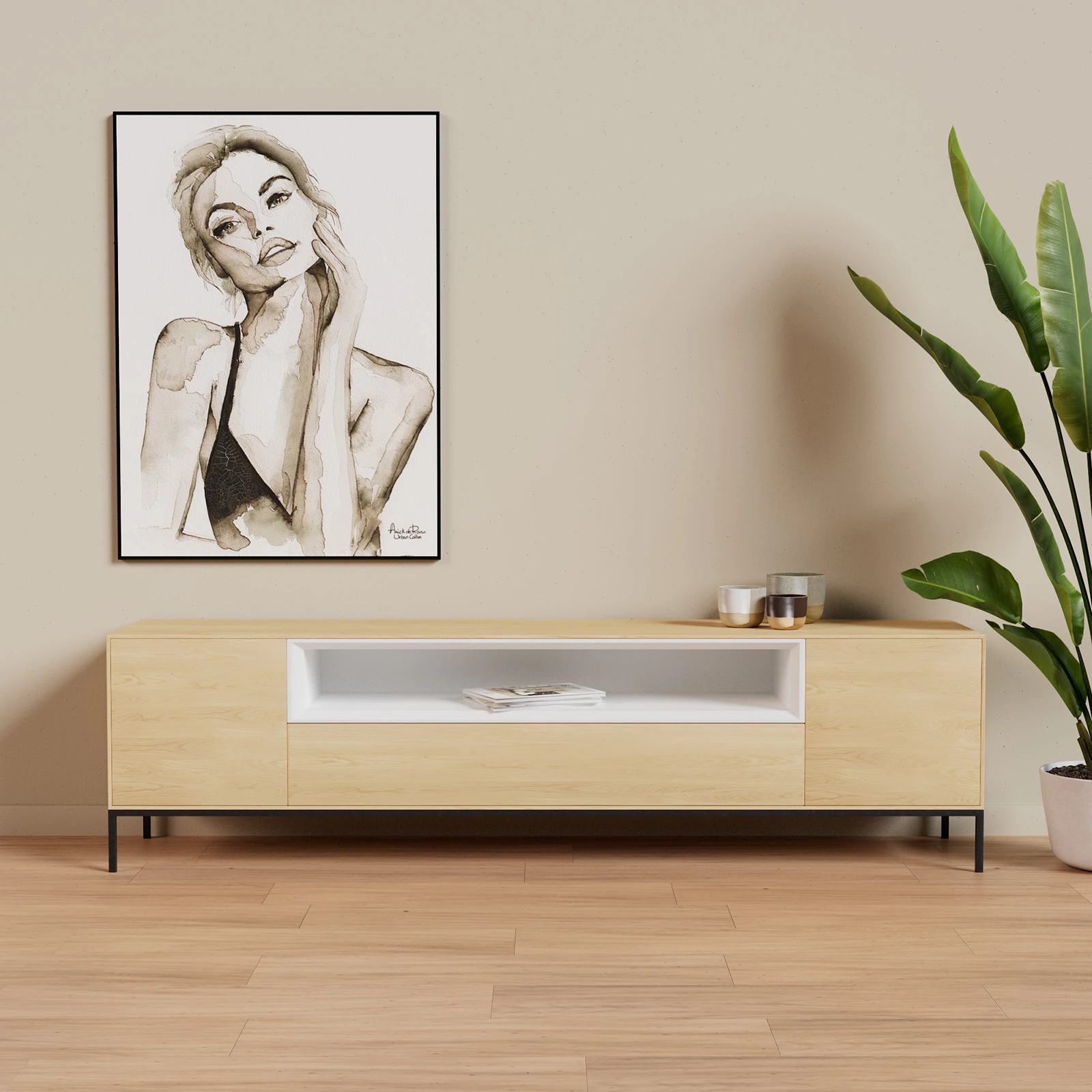 TV Meubel Nature White 200cm Poot
