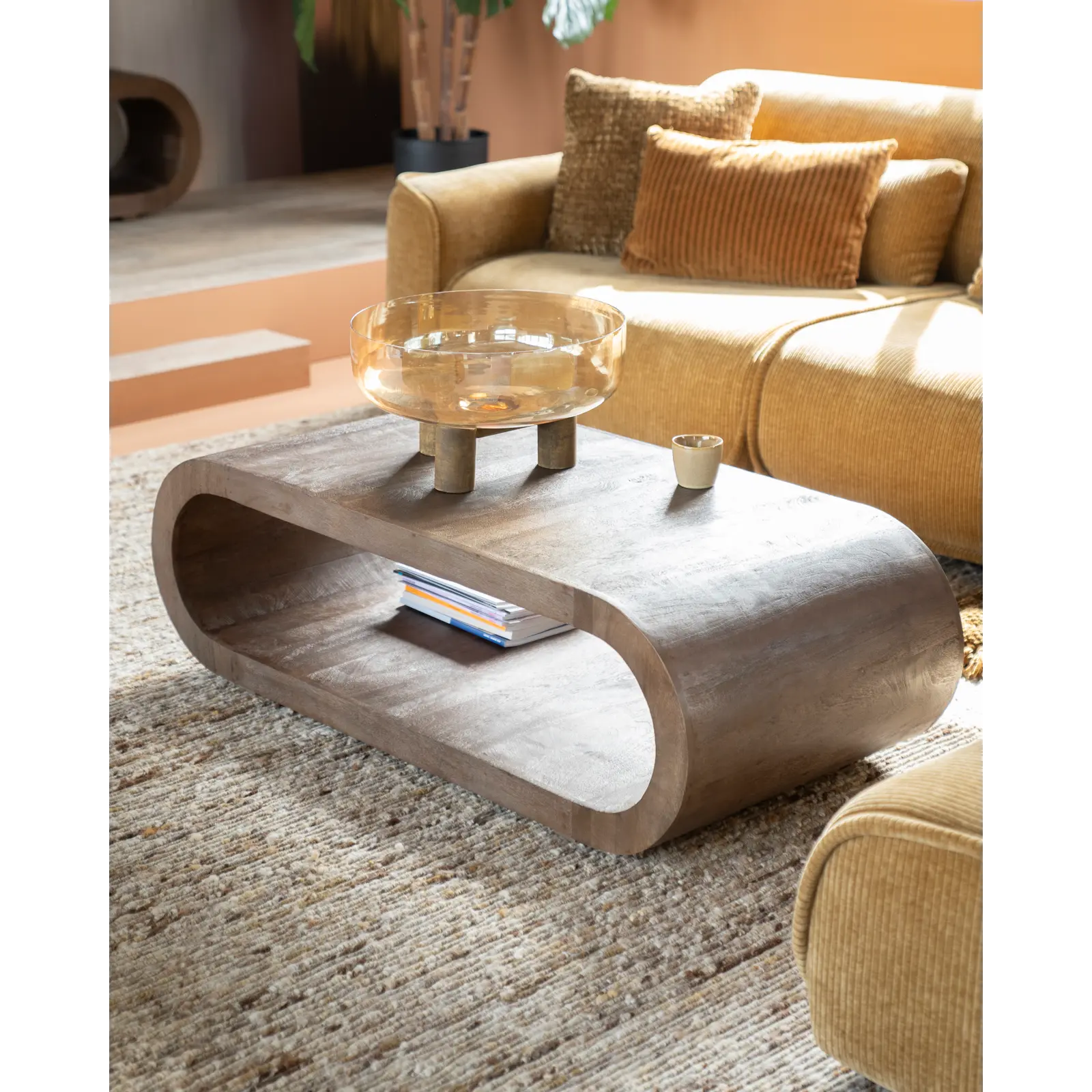 Salontafel Elora - organische vorm 130x70 cm - Mangohout Bruin