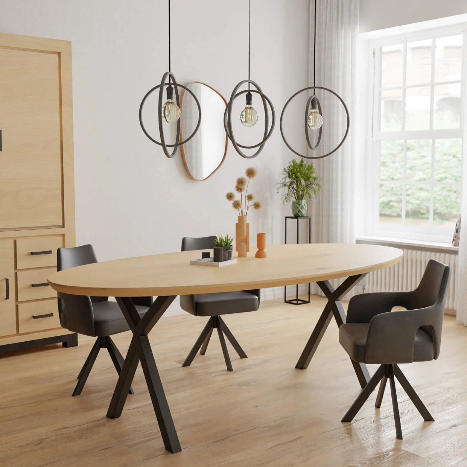 Eettafel X Poot(dun) - Ovaal Eiken Nature White (220x110cm)