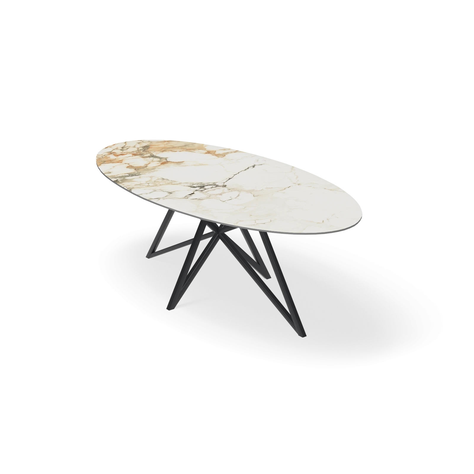Eettafel Crosse - Ovaal Keramiek Calacatta Vena Vecchia (220x110cm)