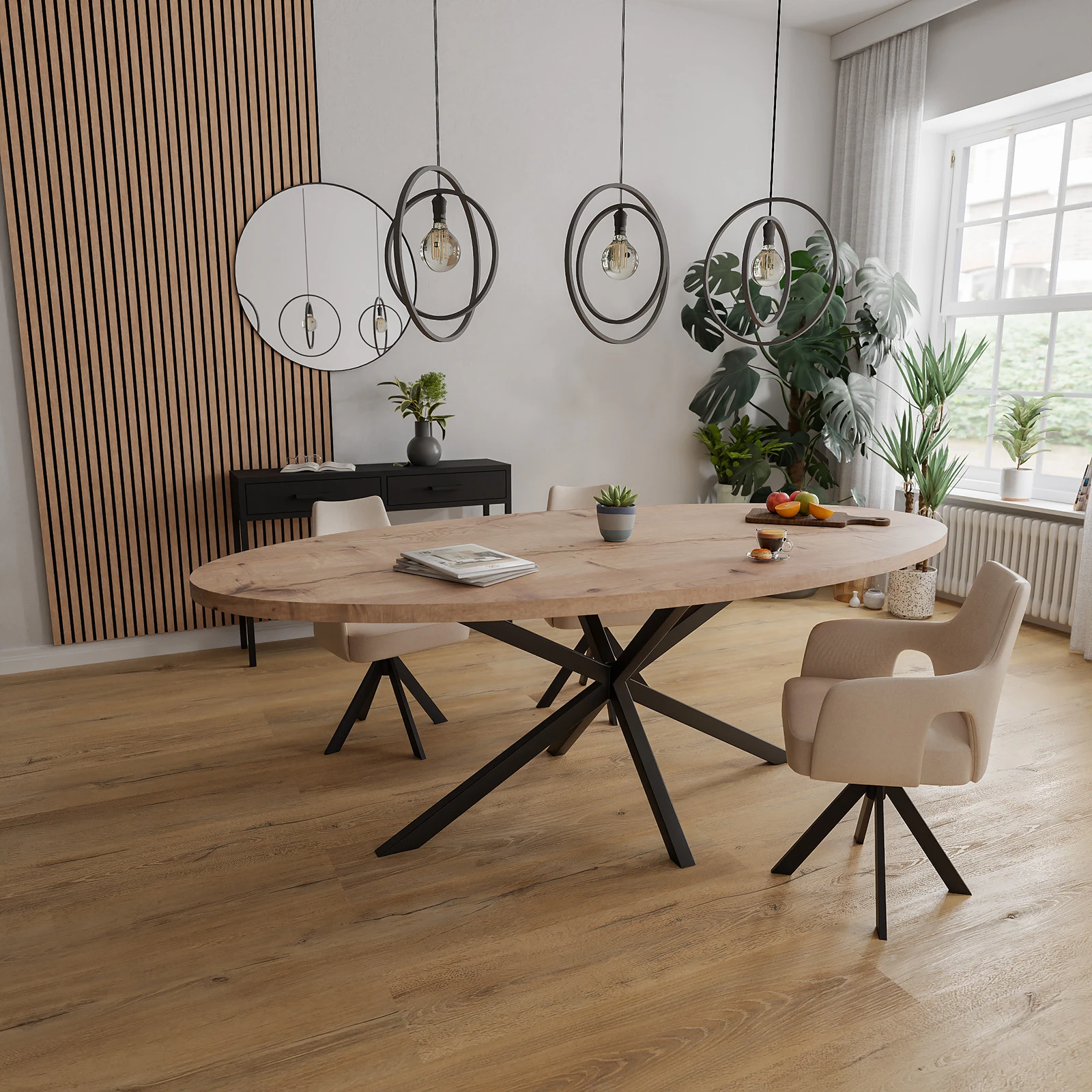 Eettafel North - Ovaal Eiken Kiezel (220x110cm)