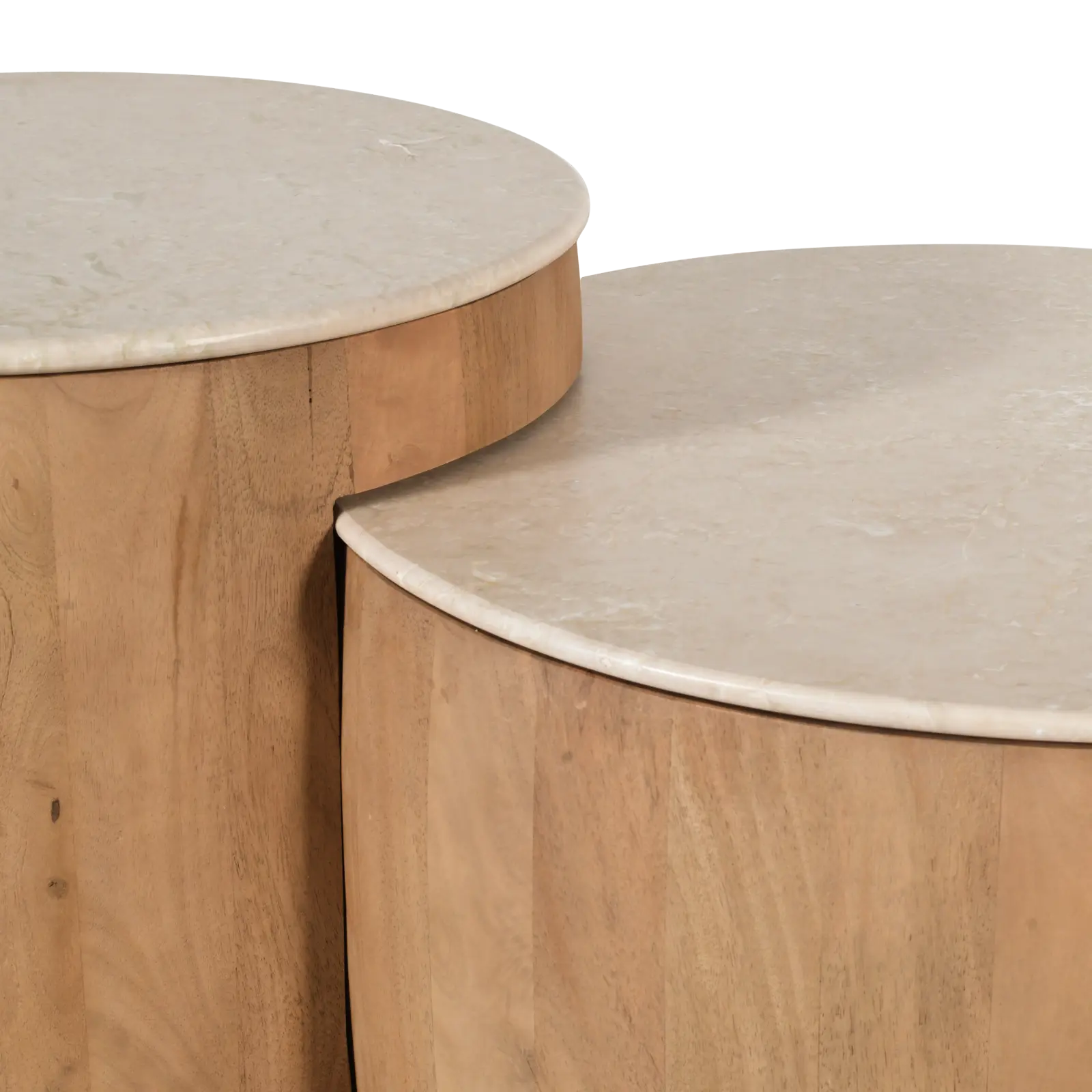 Salontafel set van 2 Bodhi - rond 65/80 cm - Mangohout Loom + Marmer