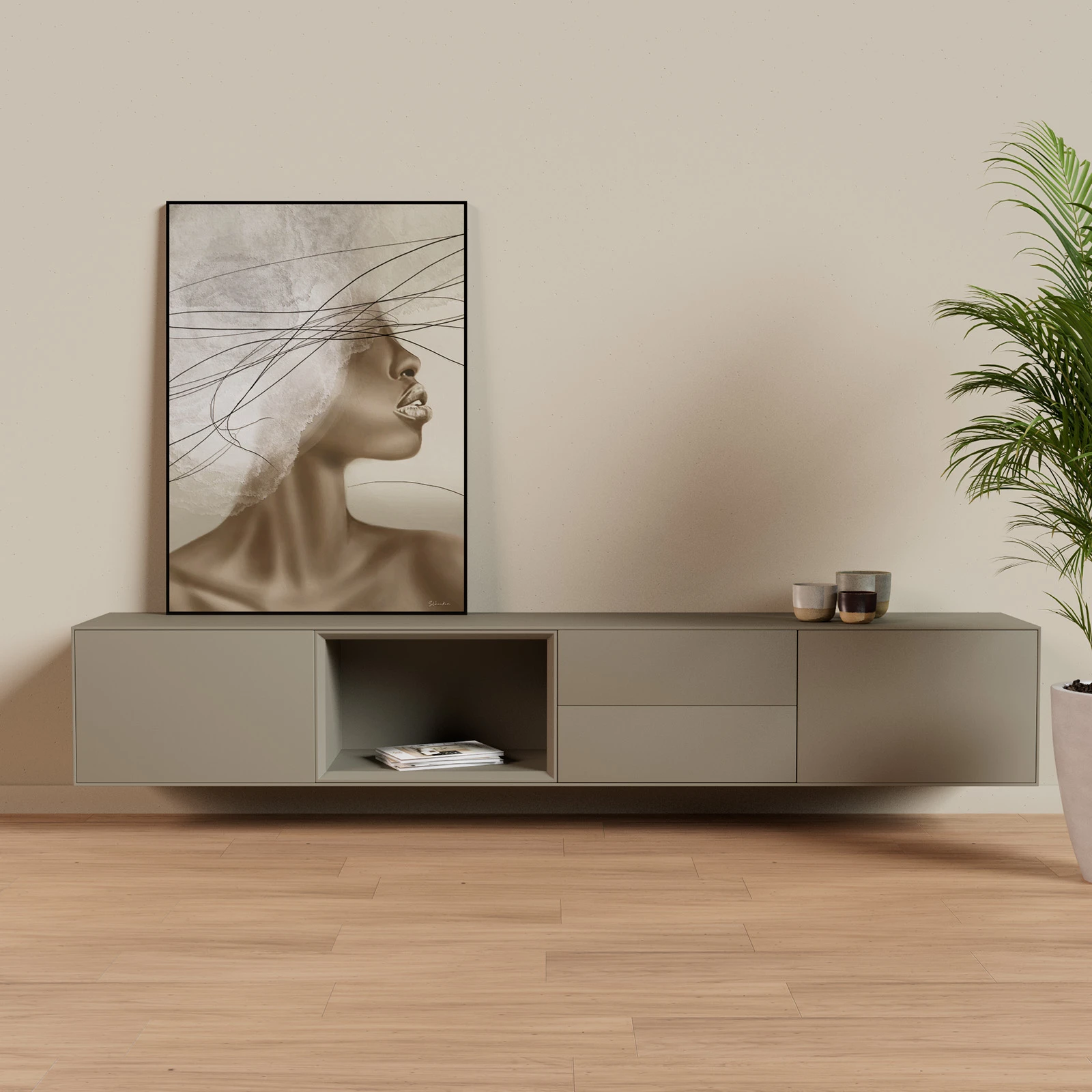 TV Meubel Moss Grey 240cm Zwevend