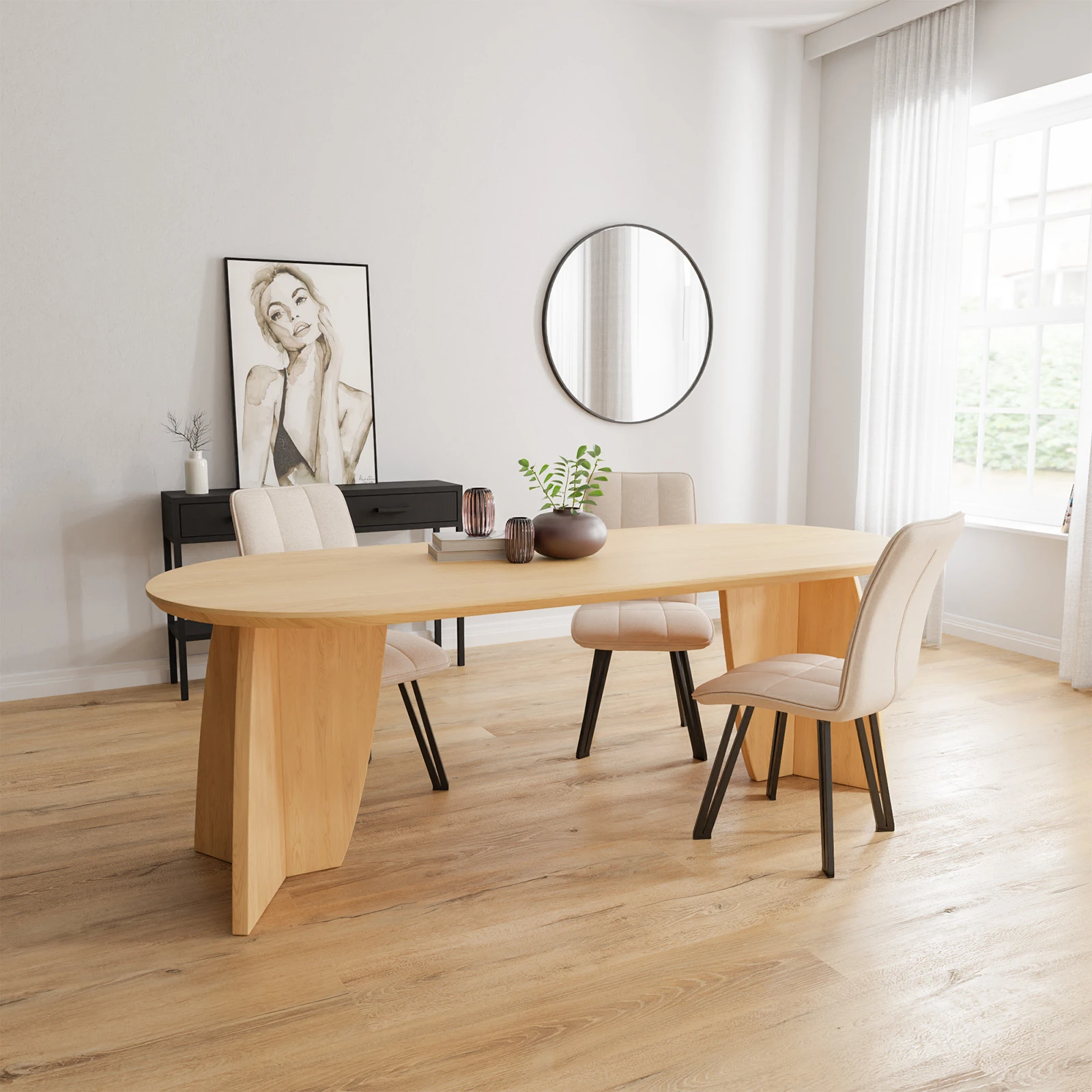 Eettafel Chizu - Halve Cirkel Nature White (220x90cm)