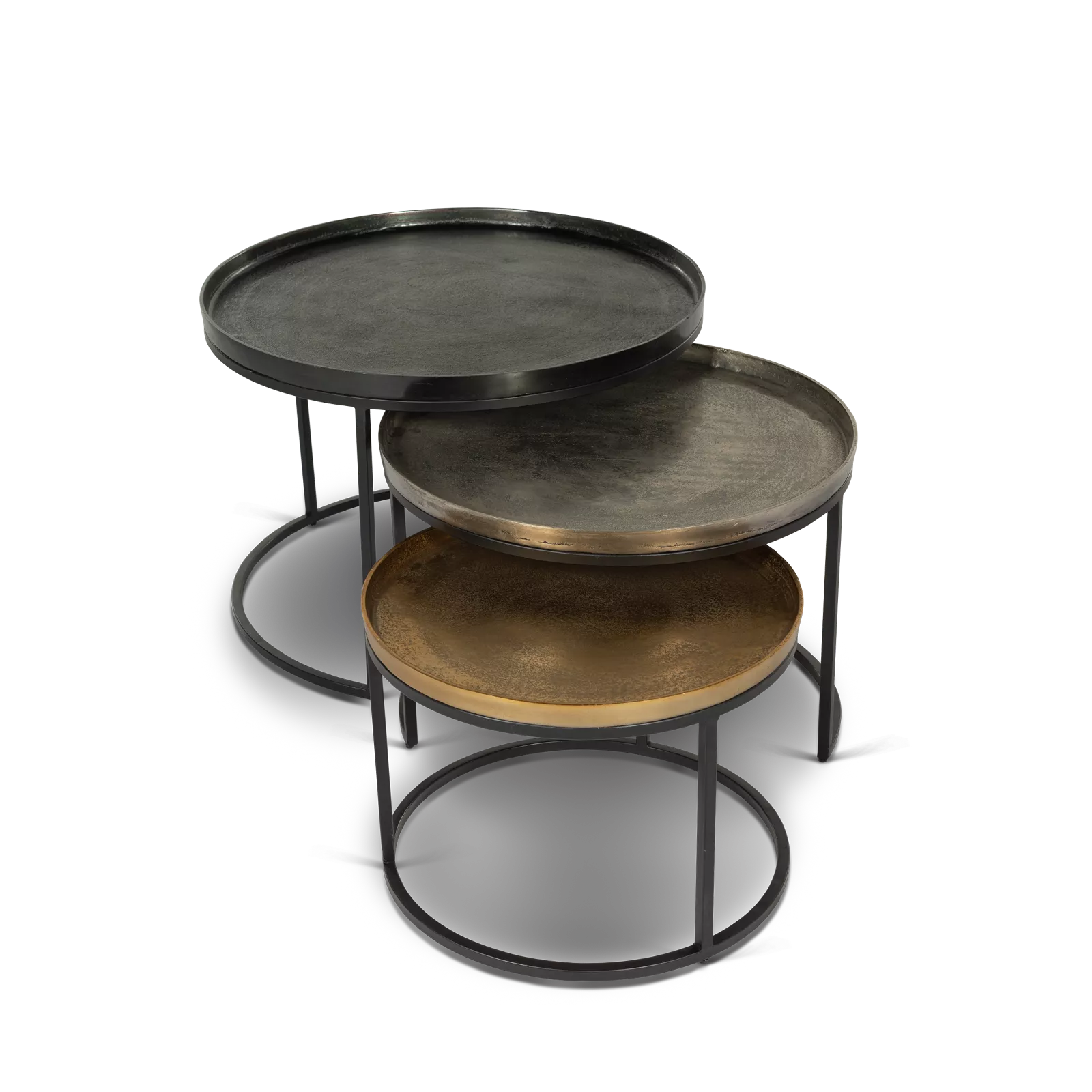 Salontafels (set van 3) Zulia - Zwart/Tin/Goud