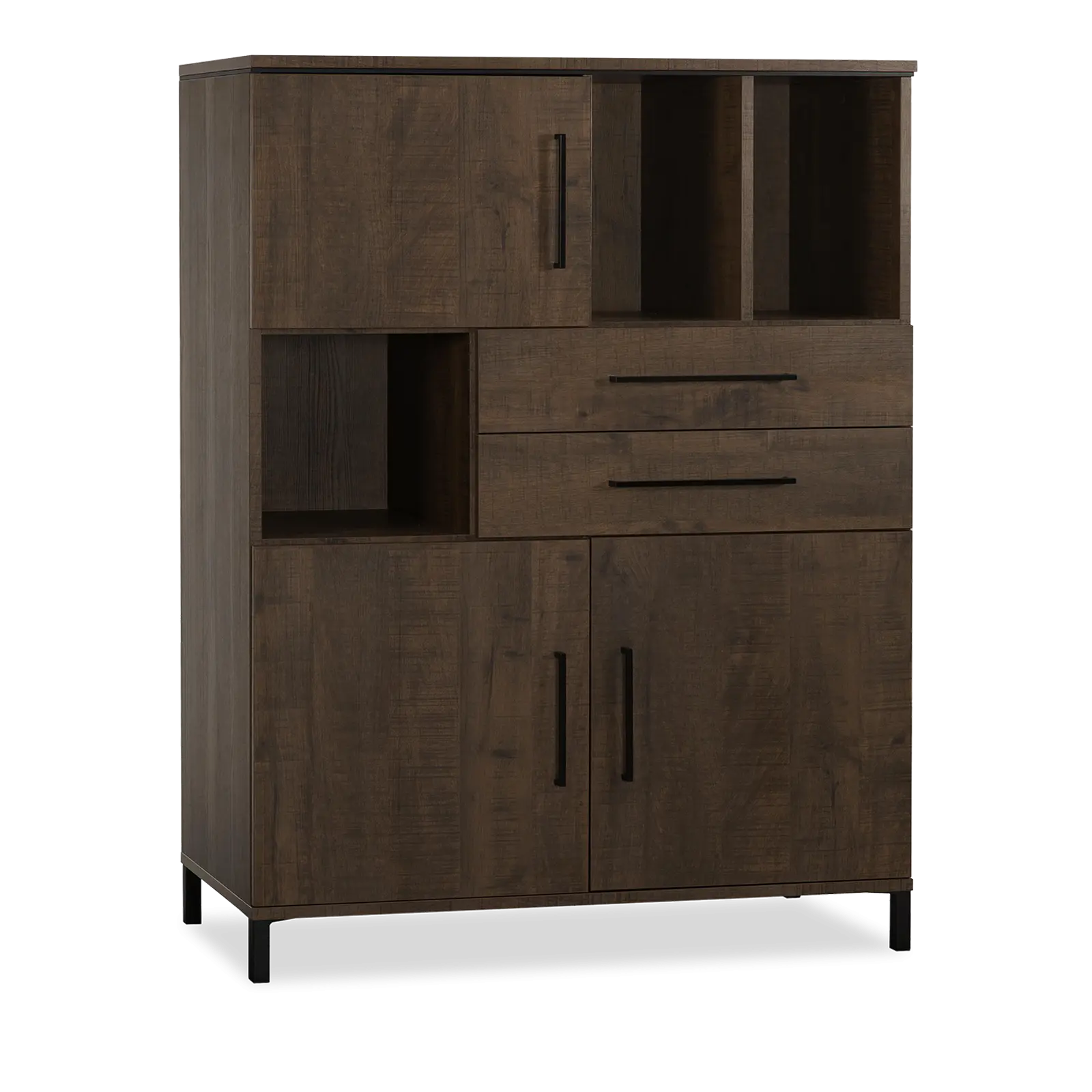 Wandkast Hudson - 120 cm - Lamulux Dark Mango - 3 deuren, 2 laden, 3 open vakken