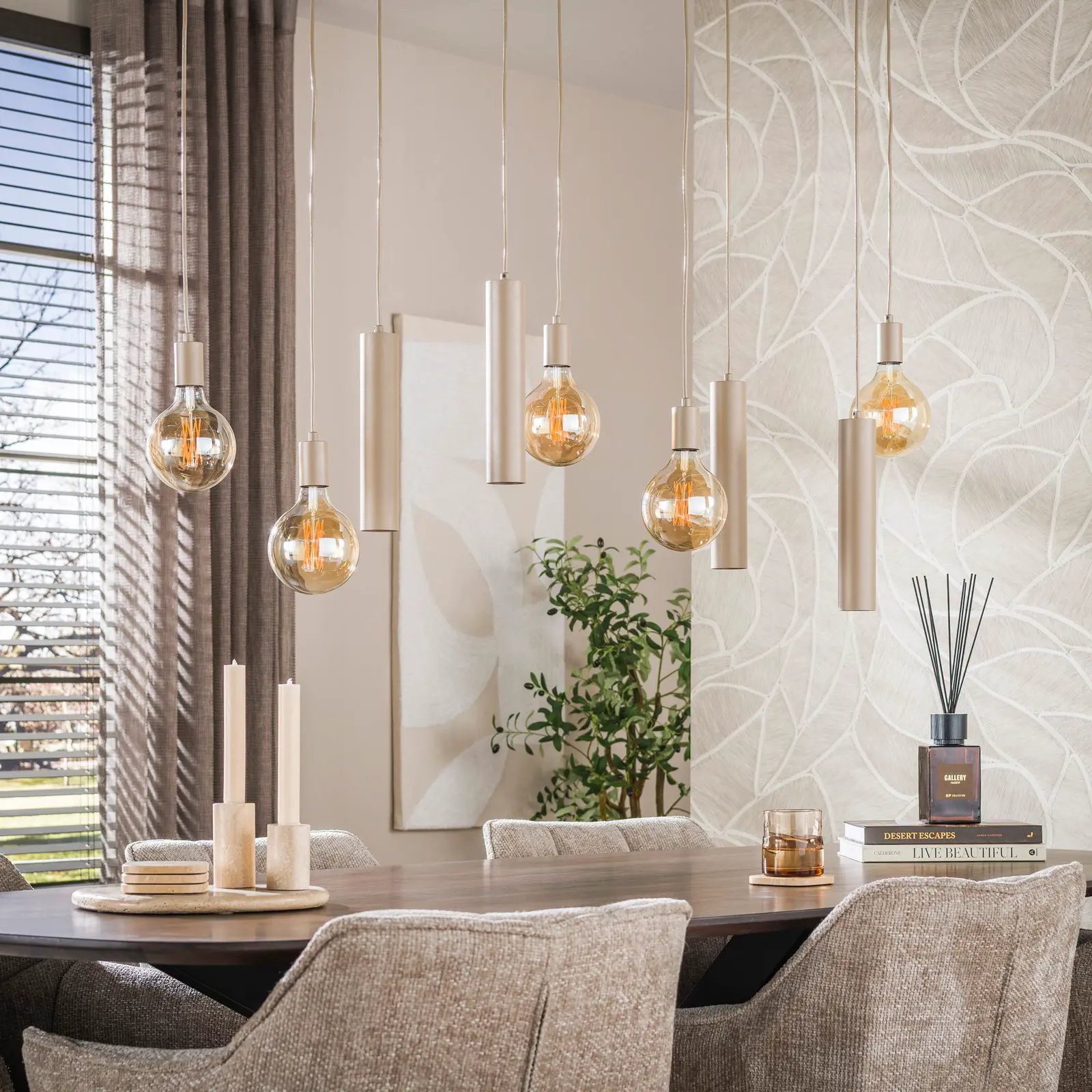 Hanglamp Senso 5+4-lichts - Beige