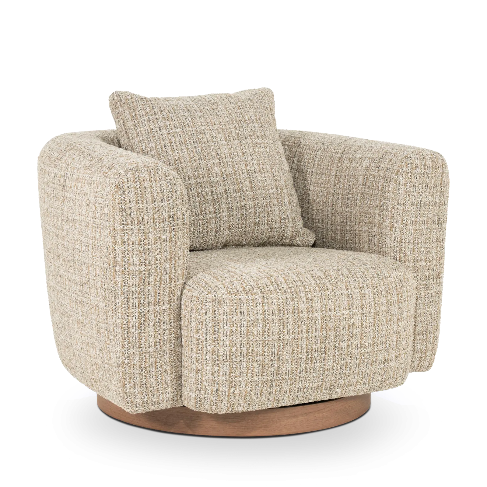 Fauteuil Jordan - draaibaar - stof Asti Taupe - grof geweven - ronde vorm