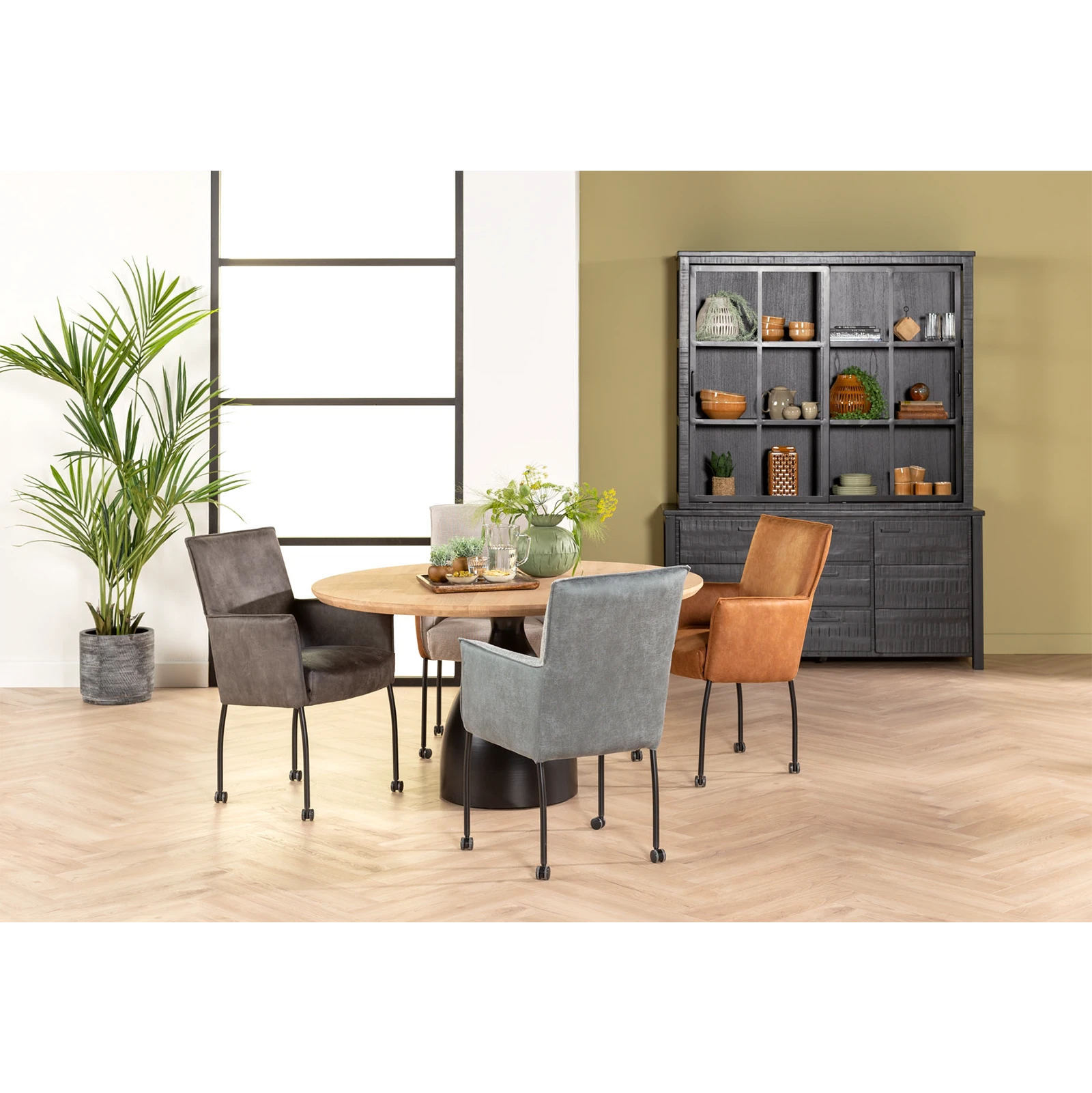 Vitrinekast (schuifdeuren) Steelwood - Zwart