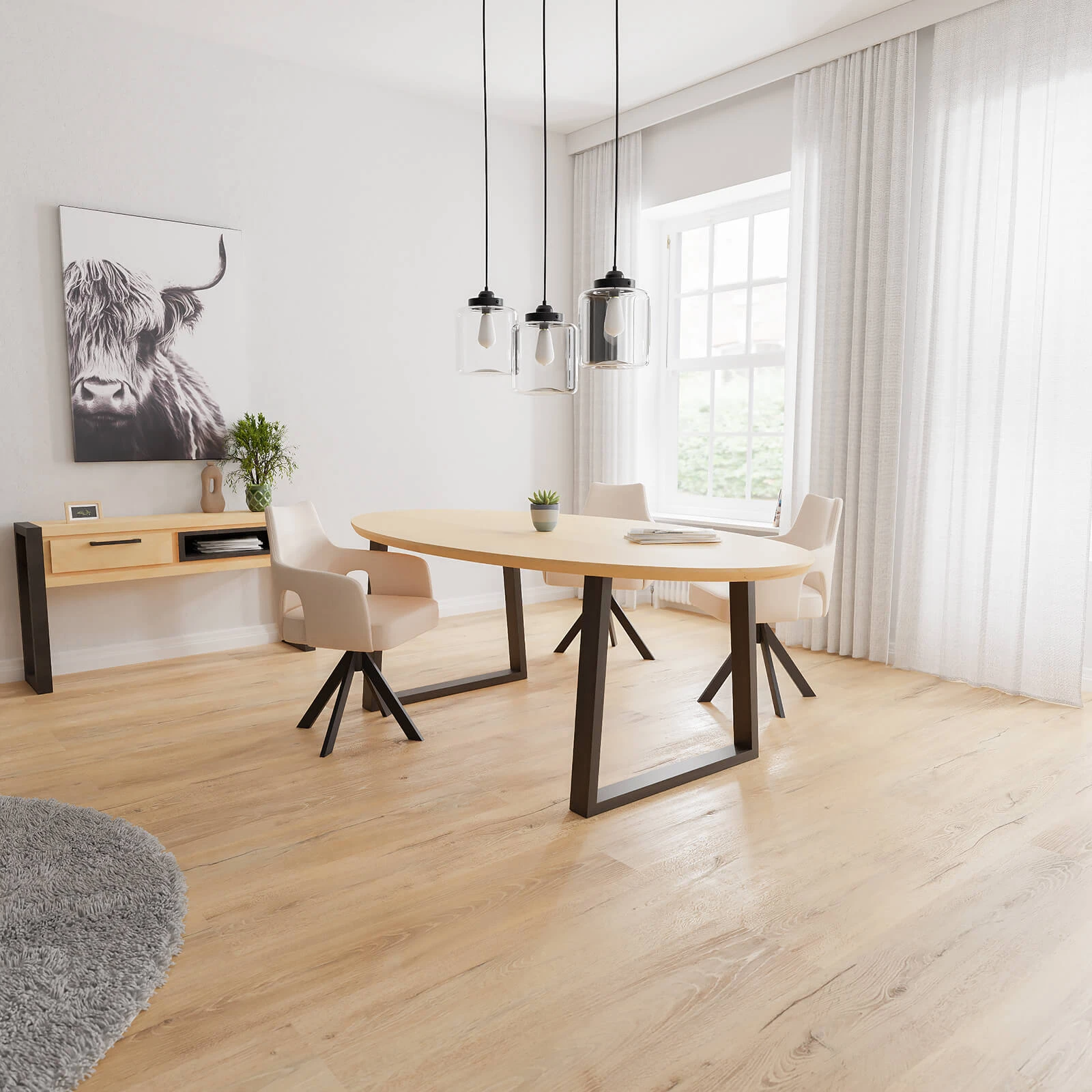 Eettafel U Poot(8x4cm) - Ovaal Eiken Nature White (220x110cm)