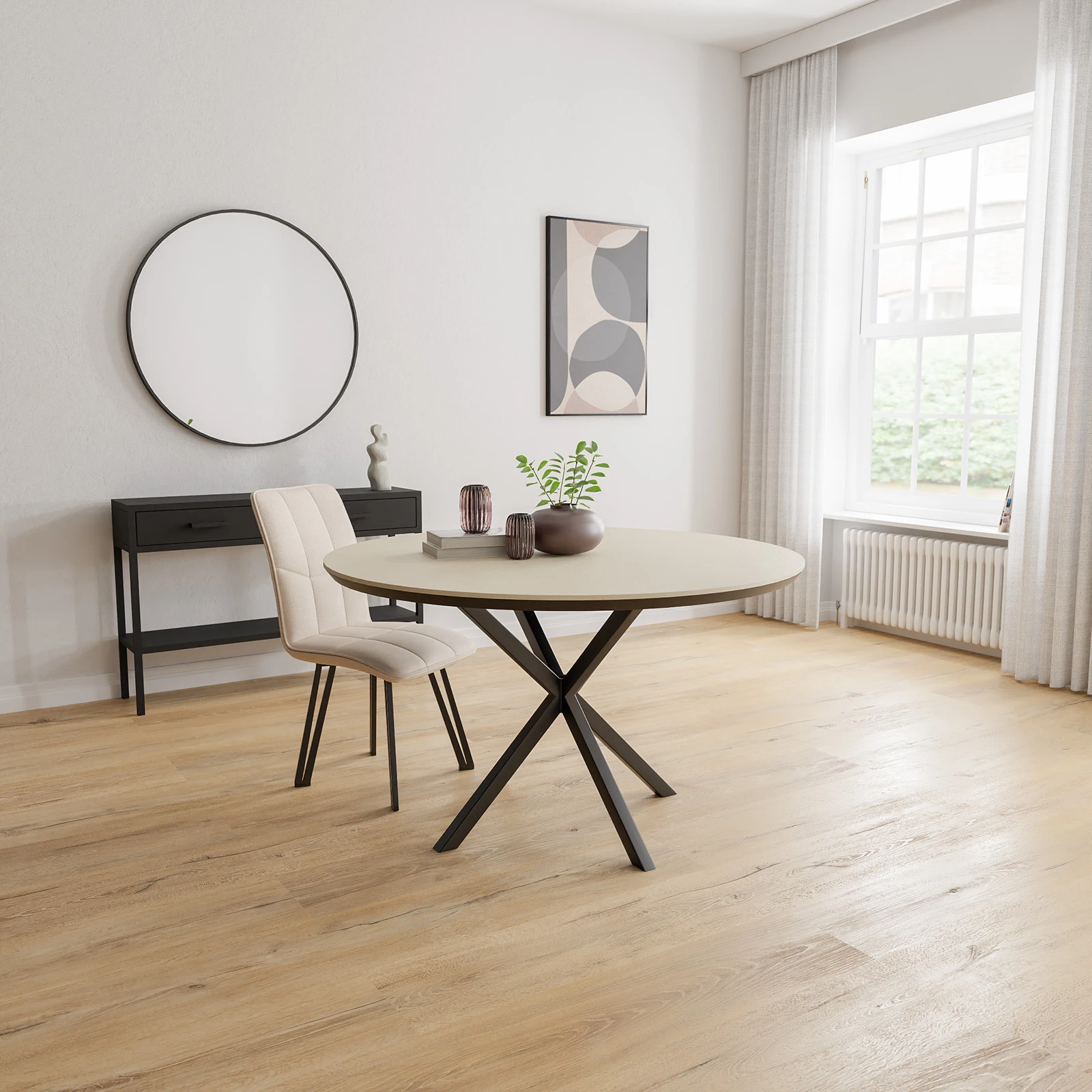 Eettafel North - Rond HPL Stone Beige (130cm)