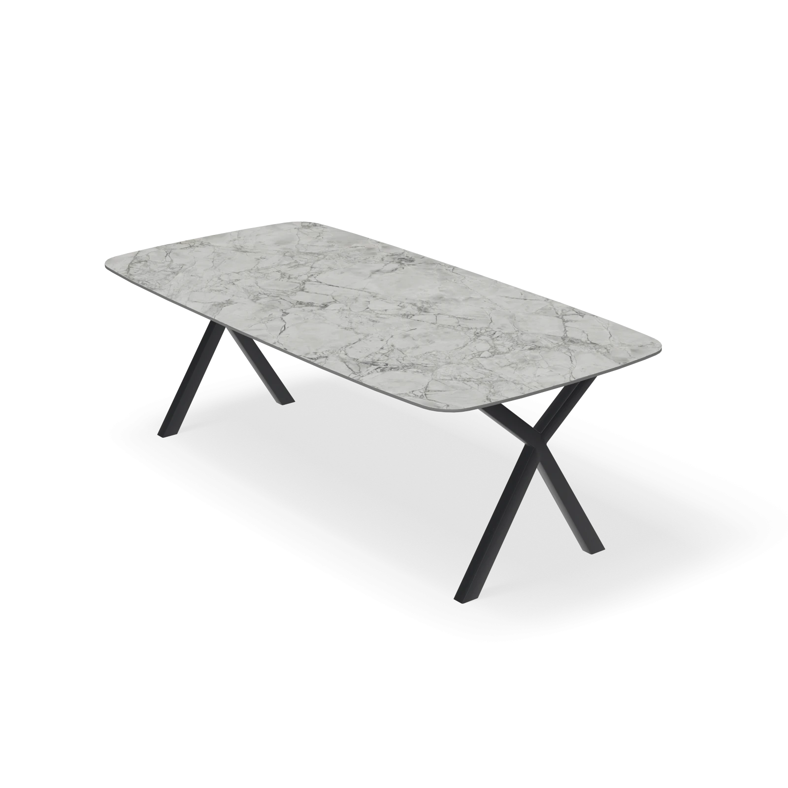 Eettafel X poot - Deens Ovaal Keramiek Superwhite Satin (220x110cm)