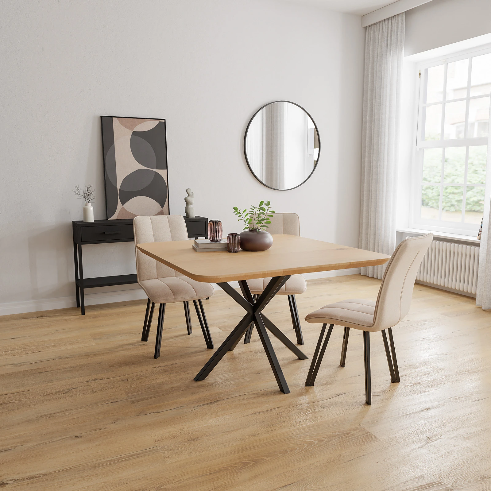 Eettafel North - Vierkant afgeronde hoek Eiken Nature White (120x120cm)