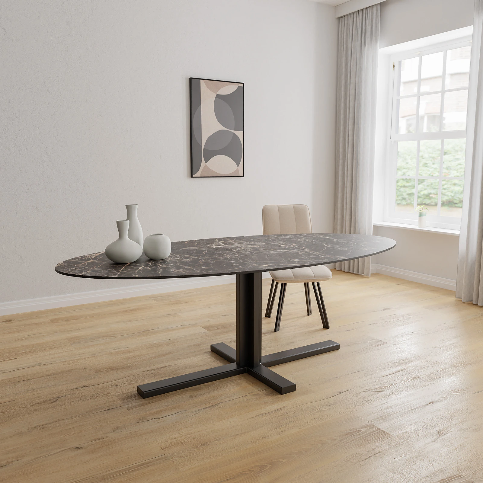 Eettafel Kolos - Ovaal Keramiek Saint Laurent Satin (220x110cm)