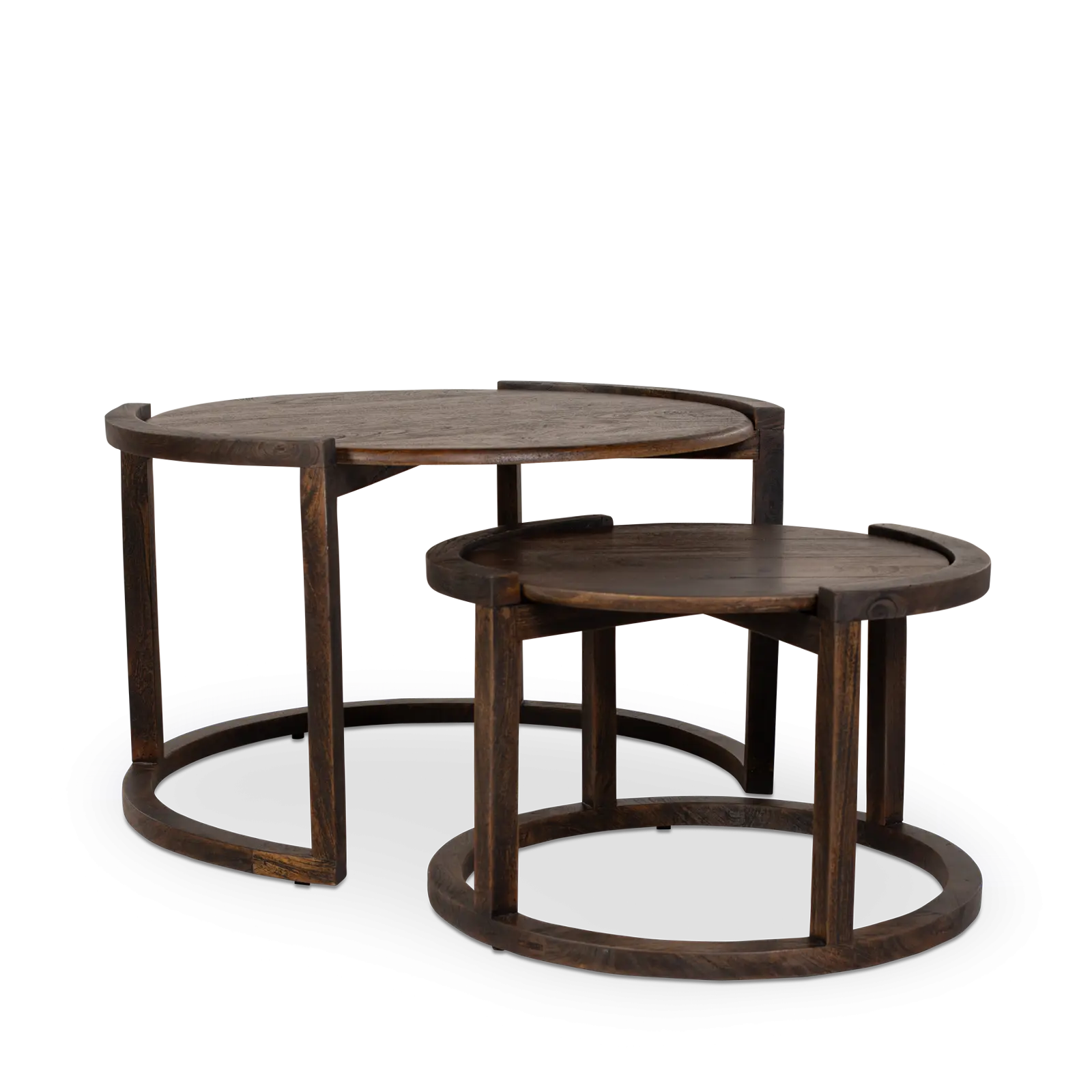 Salontafel set van 2 Bratt - rond - Mangohout Cacao Bruin