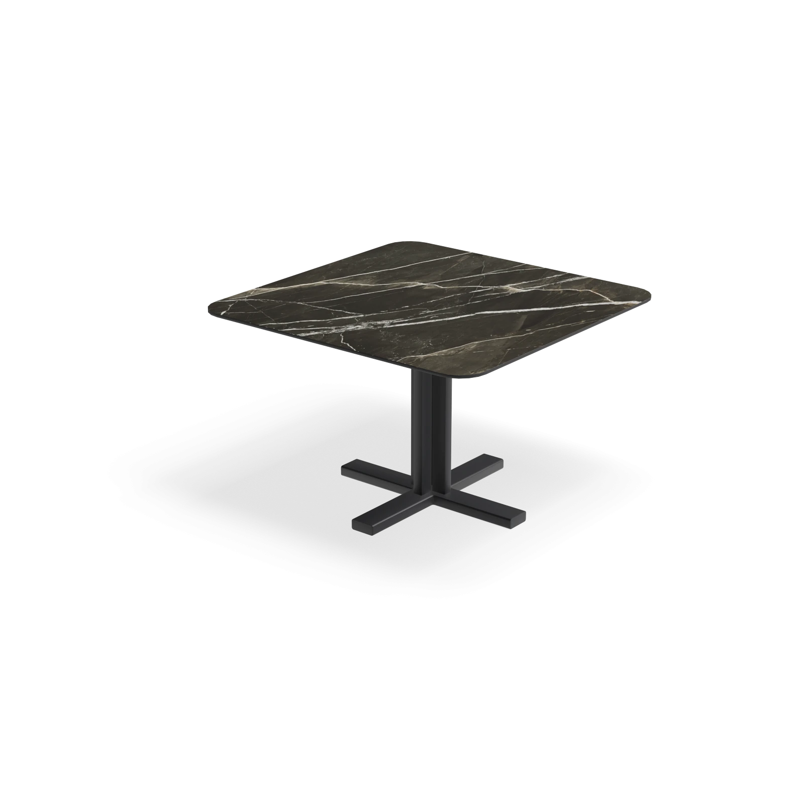 Eettafel Kolos - Vierkant afgeronde hoek Keramiek Calacatta Black Satin (120x120cm)