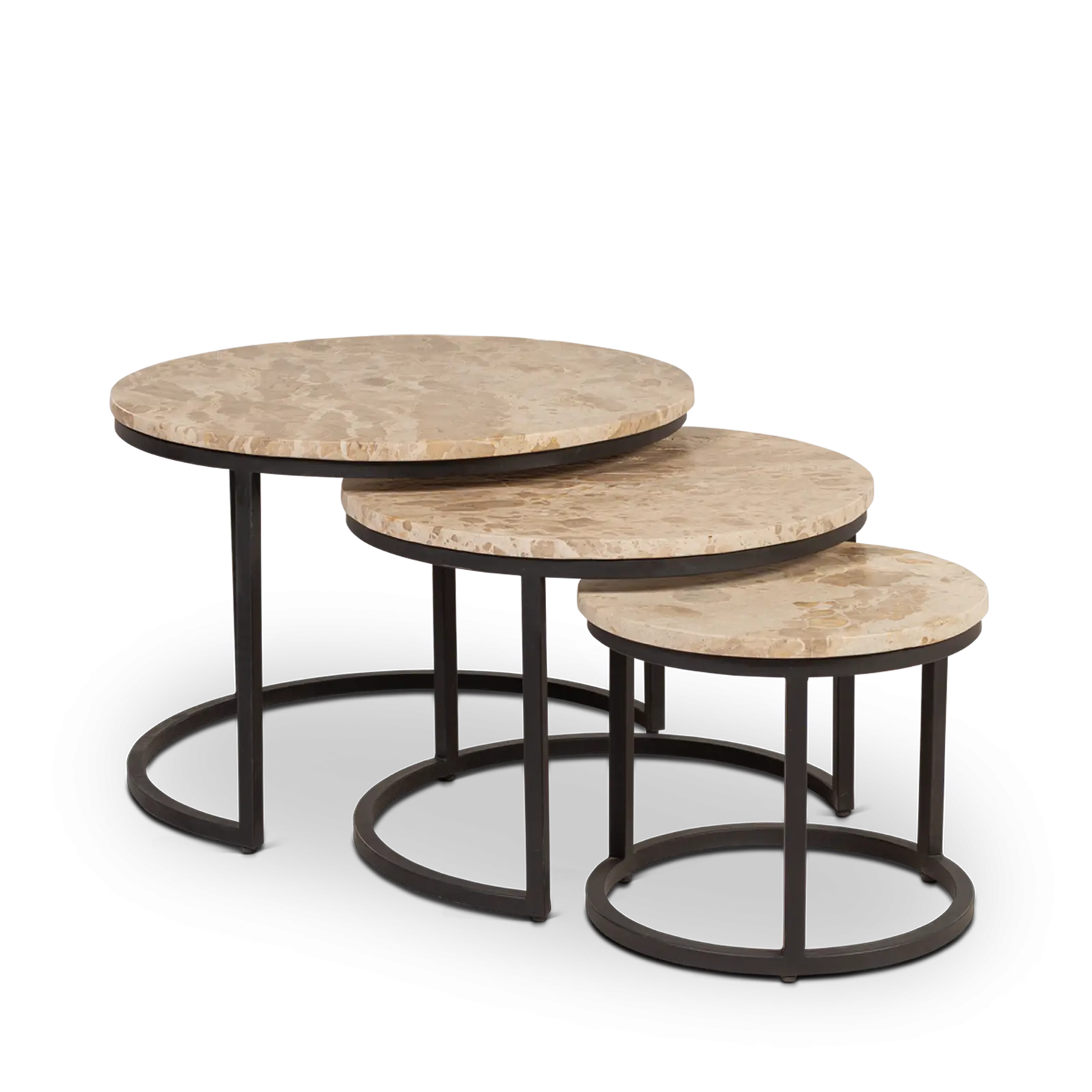 Salontafel set van 3 Avola - rond 65/55/40 cm - Travertine Naturel