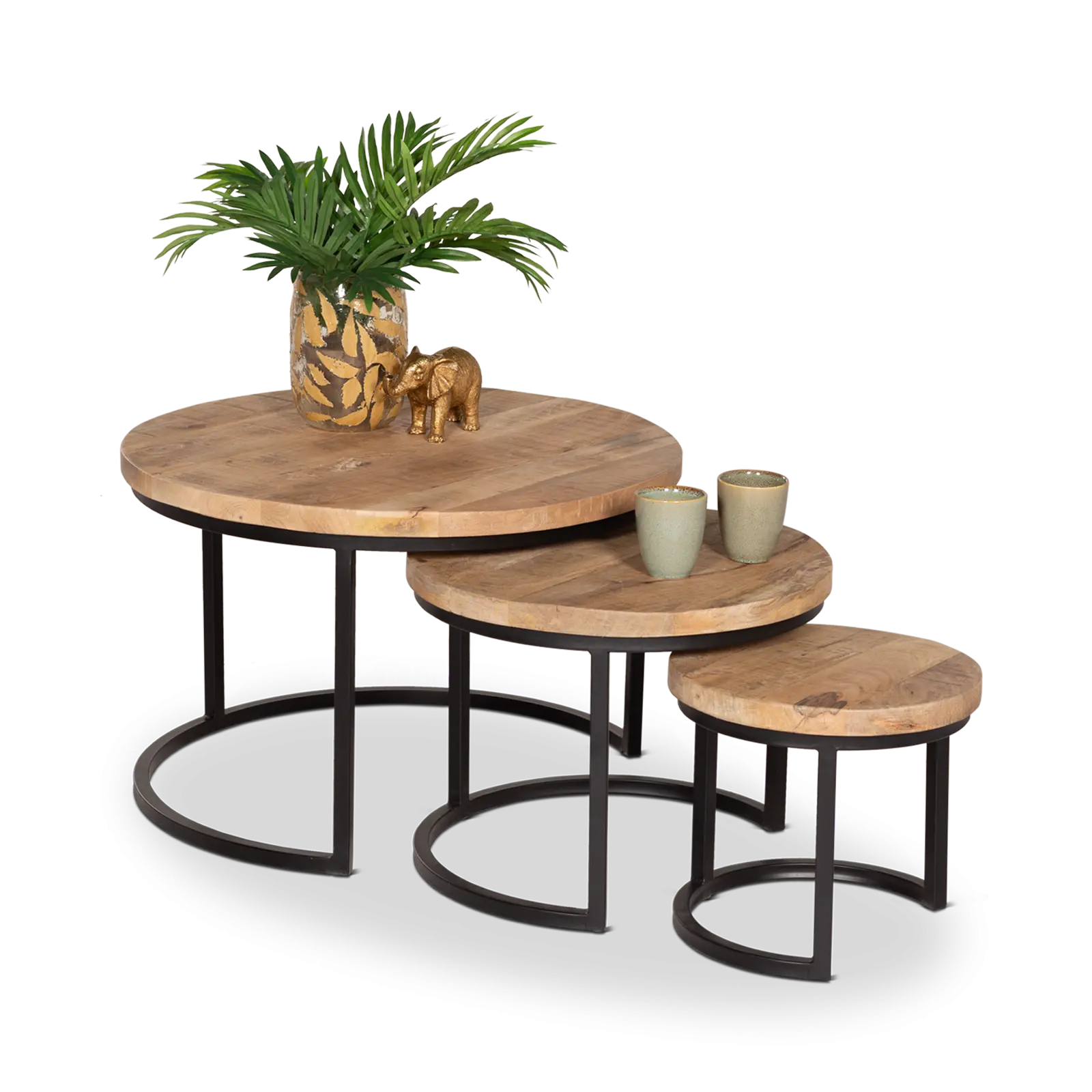 Salontafel set van 3 Jimmy - rond 70/50/35 cm - Mangohout Naturel - ACTIE