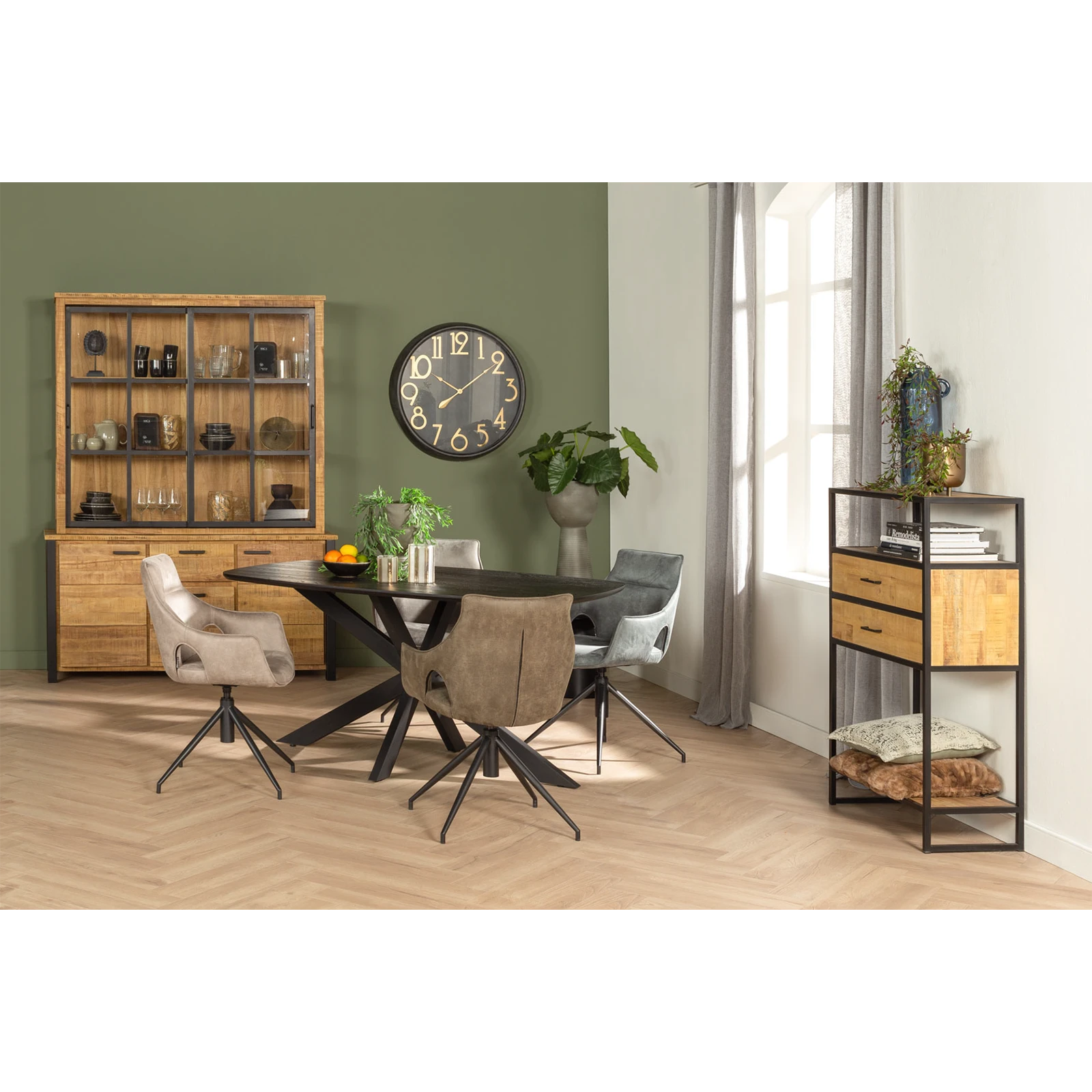 Vitrinekast (schuifdeuren) Steelwood - Seasoned Brown/Metaal Zwart