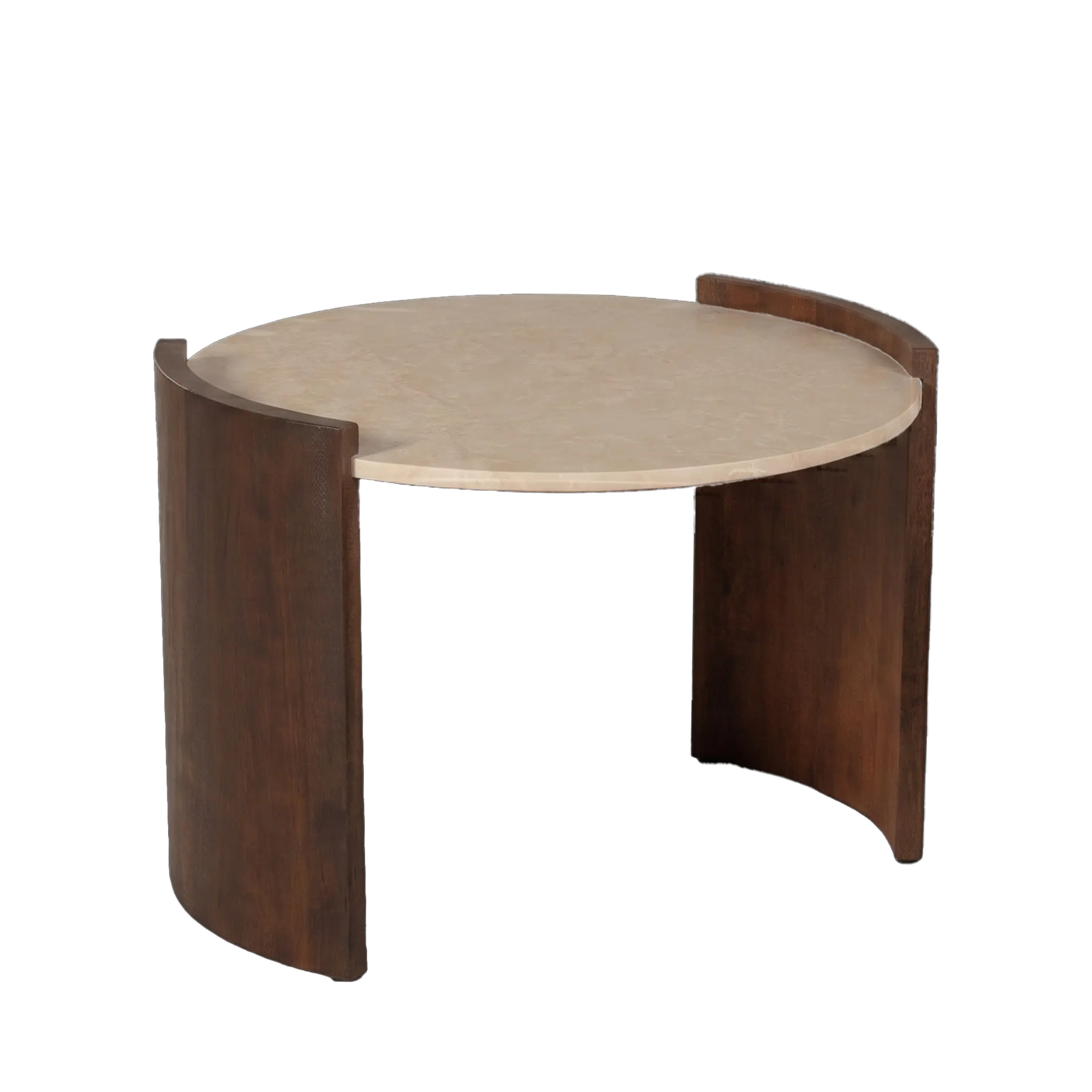 Salontafel Ayana - rond 71 cm - Mangohout Cacao Bruin - Tafelblad Natuursteen