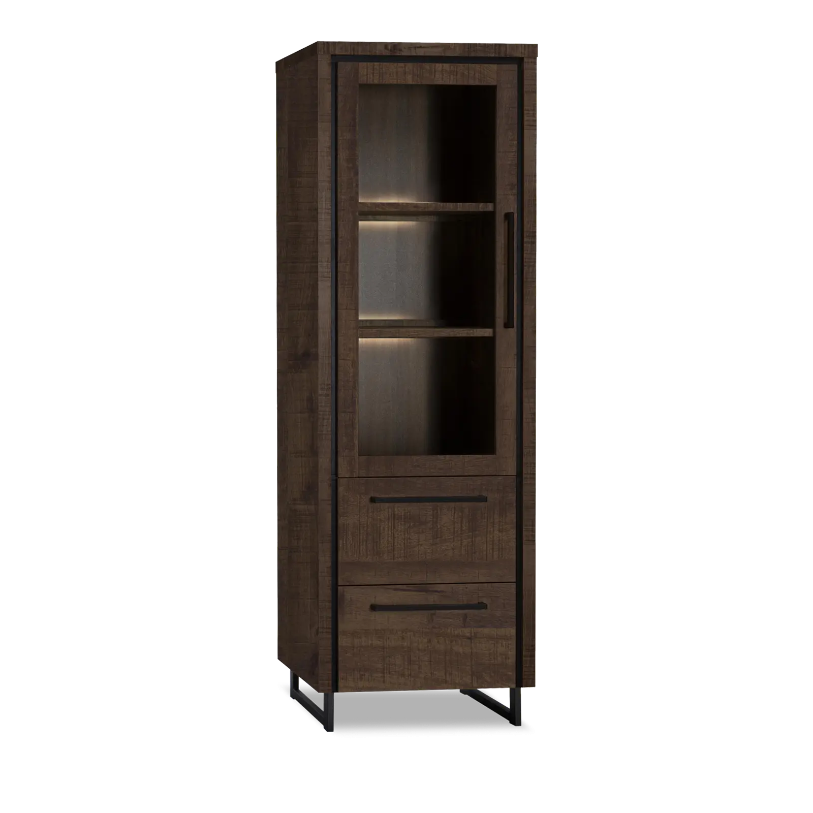 Vitrinekast Sheridan - 65 cm - Lamulux Dark Mango - 1 glasdeur, 2 laden