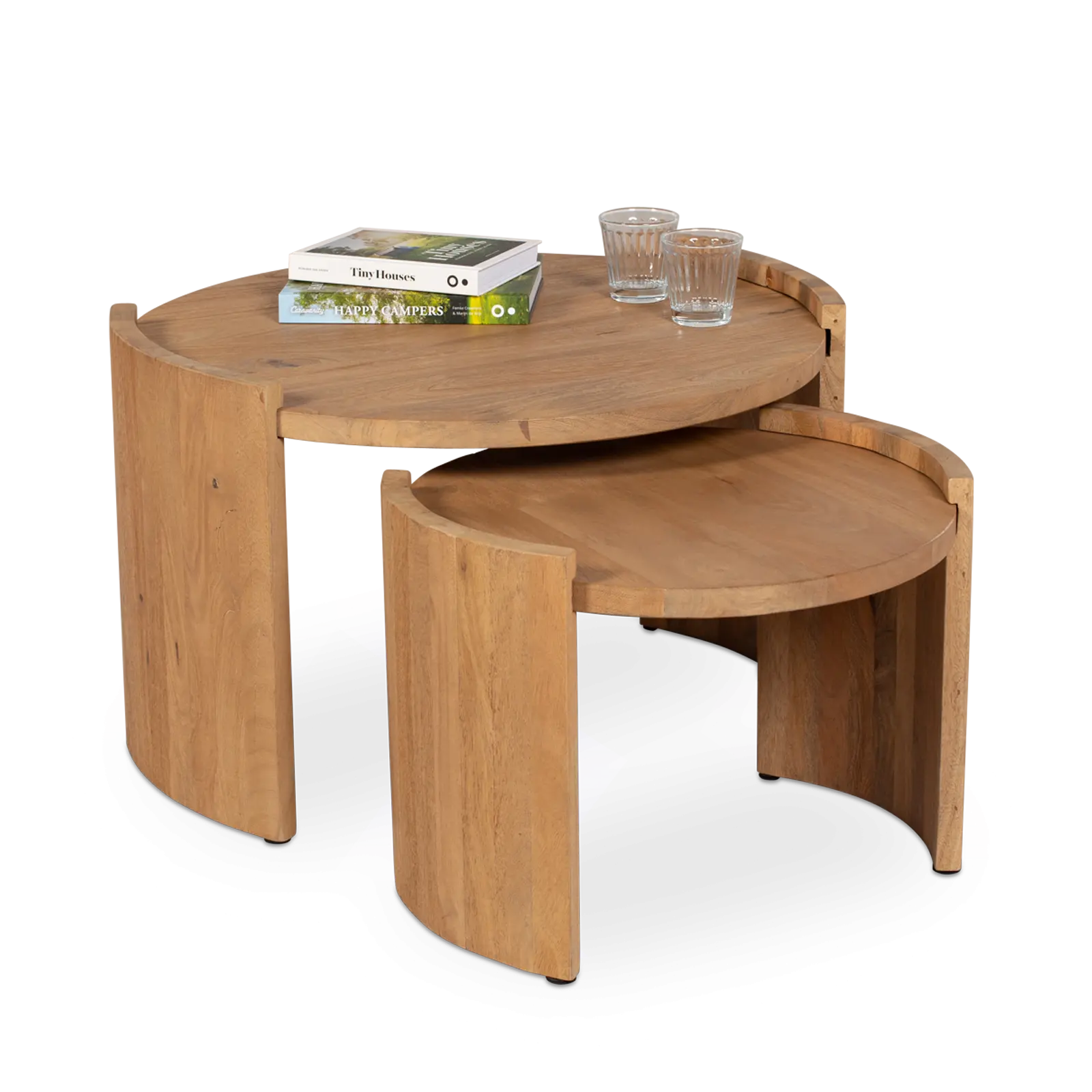 Salontafel set van 2 Miles - rond 70/50 cm - Mangohout Loom Naturel