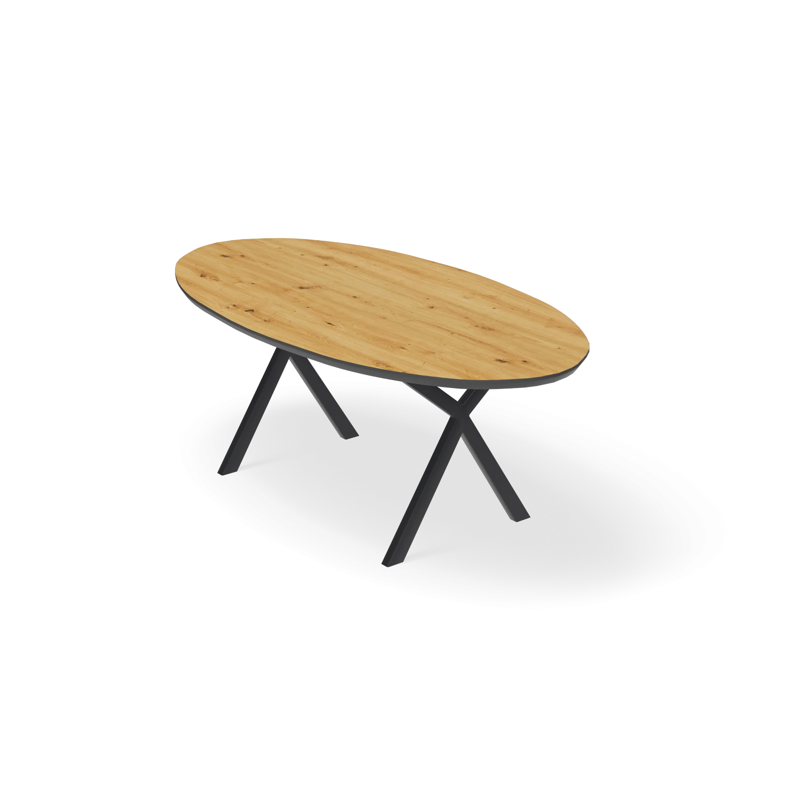 Eettafel X poot (dun) - Ovaal HPL Houtlook Naturel (200x105cm)