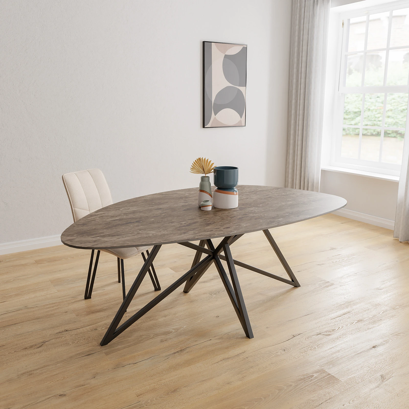 Eettafel Crosse - Kiezel Keramiek Stone Look Gris du Gent Satin (200x120cm)