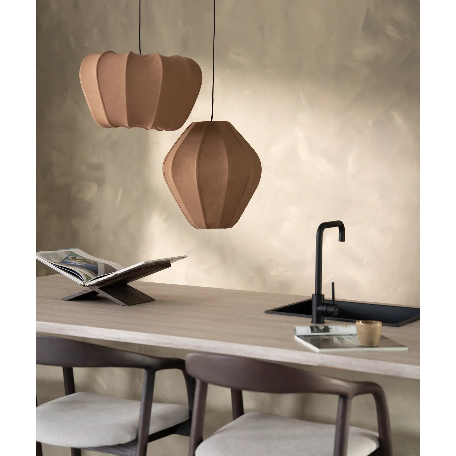 Hanglamp Sora 1 - rond Ø48 cm - stof Linnenlook Bruin