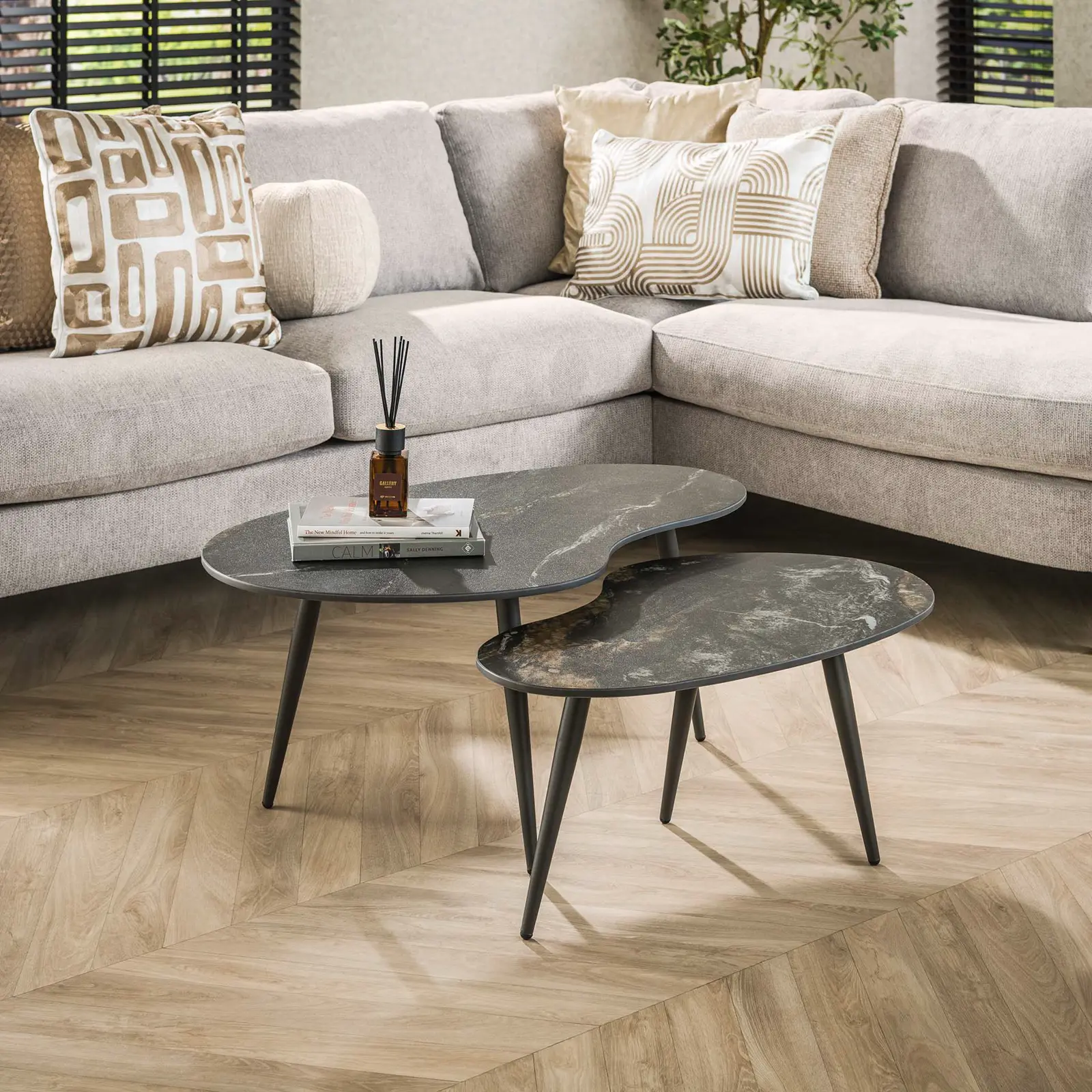Salontafel set van 2 Fossil - niervorm - Keramiek Fossil Black