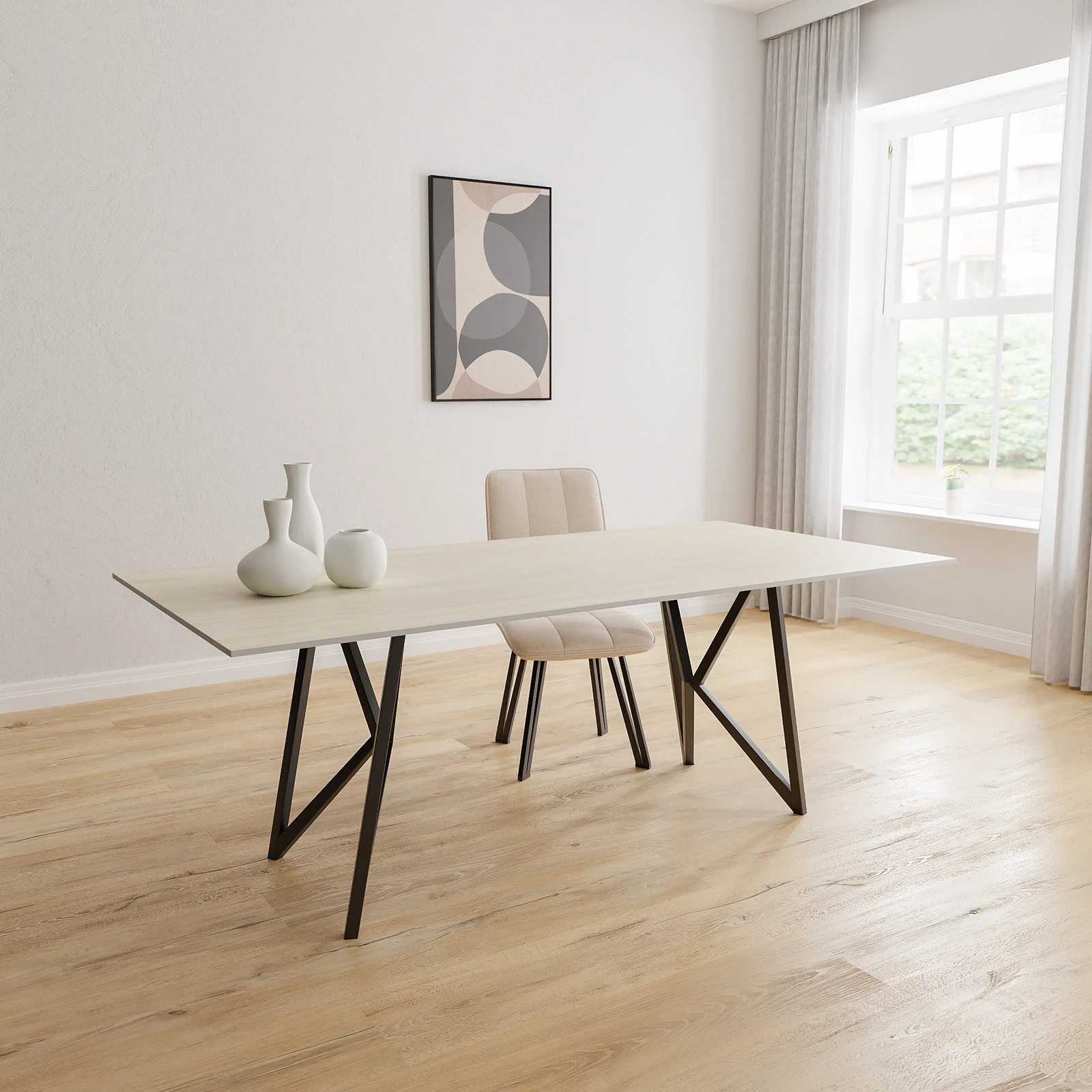 Eettafel Crosse (los) - Rechthoek Keramiek Travertine Classico Satin (200x100cm)