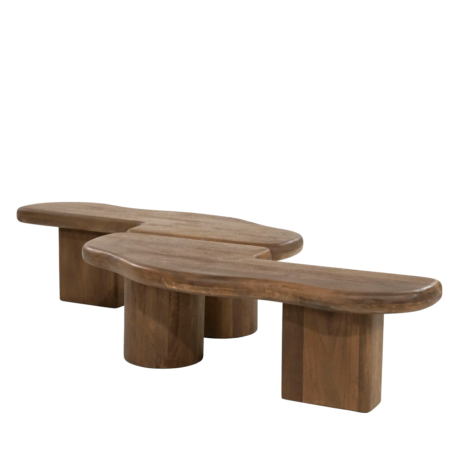 Salontafel set van 2 Yuo - organische vorm 100x80 cm - Mangohout Lichtbruin