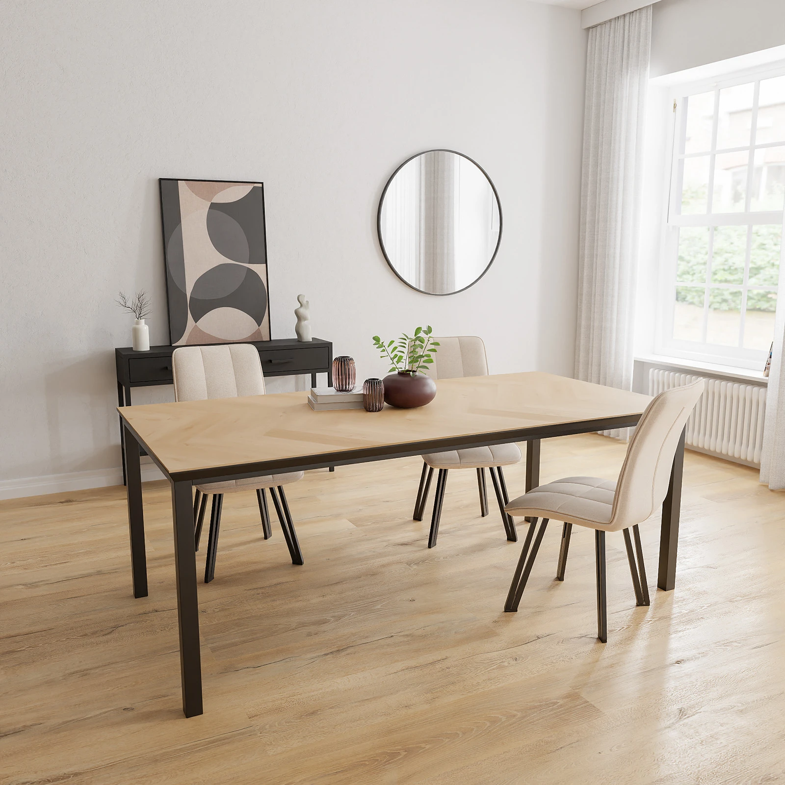 Eettafel Tracer - Rechthoek Eiken Visgraat Nature White (200x100cm)