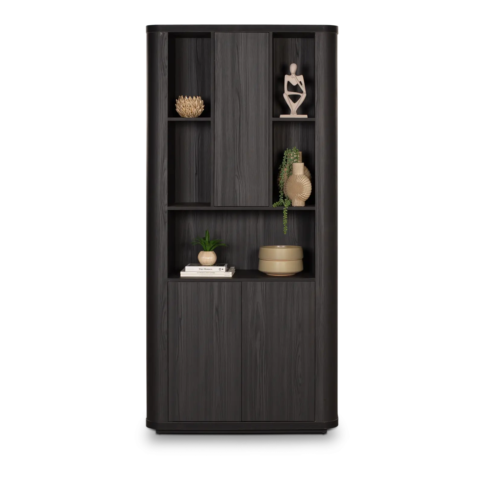 Wandkast Monaco - 100 cm - Zwart - 3 deuren, 5 vakken