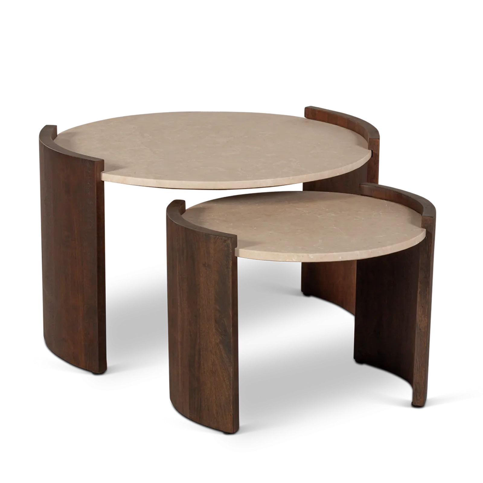 Salontafel set van 2 Miles - rond 70/50 cm - Mangohout Cacao Bruin