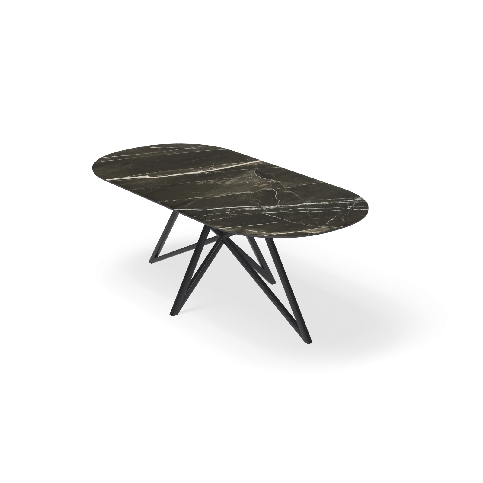 Eettafel Crosse - Halve Cirkel Keramiek Calacatta Black Satin (200x100cm)