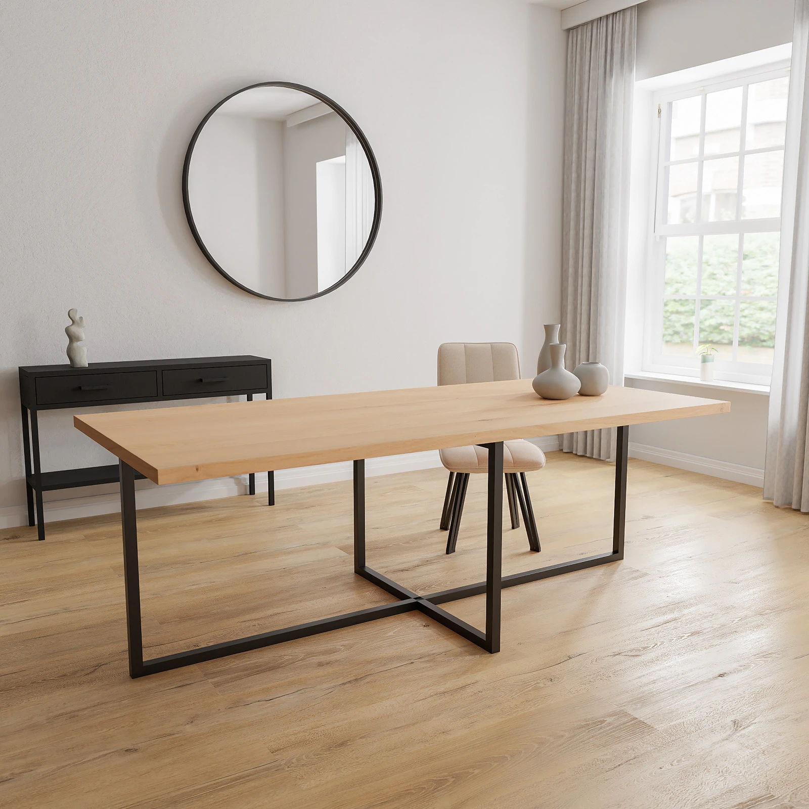 Eettafel Kubus - Rechthoek Eiken Nature White (220x100cm)