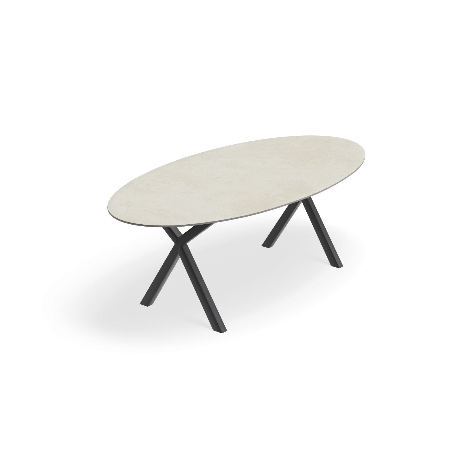 Eettafel X poot - Ovaal Keramiek Limestone Ivory Satin (220x110cm)