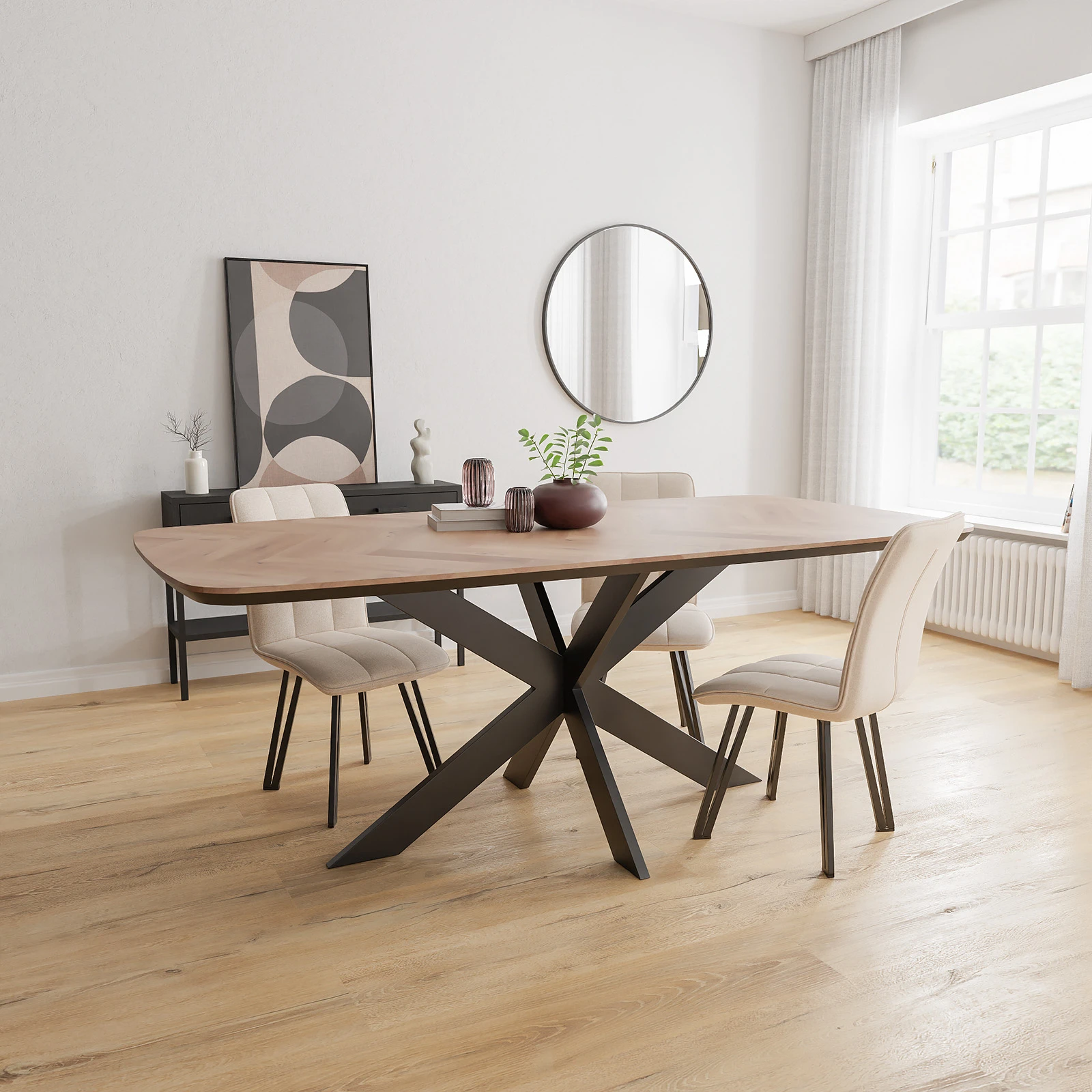 Eettafel Matrix - Deens Ovaal Eiken Visgraat Kiezel (220x100cm)