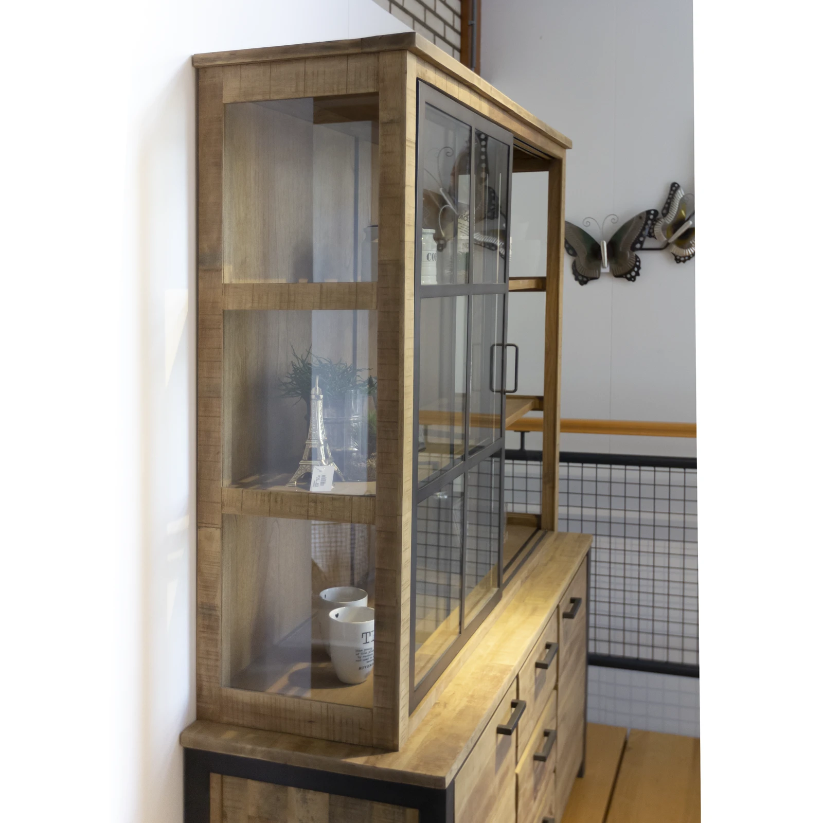 Vitrinekast (schuifdeuren) Steelwood - Seasoned Brown