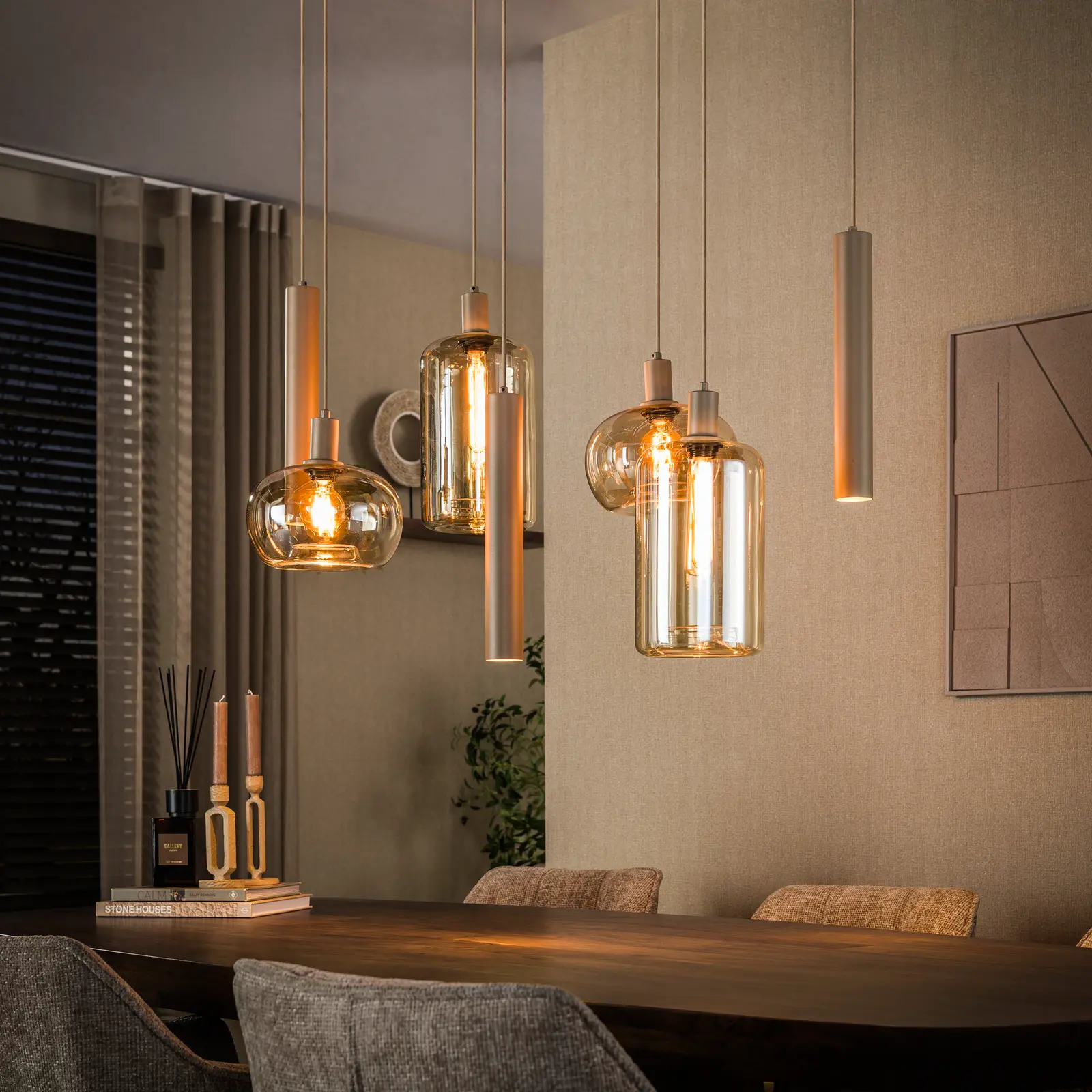 Hanglamp Serene 4+3-lichts - Beige