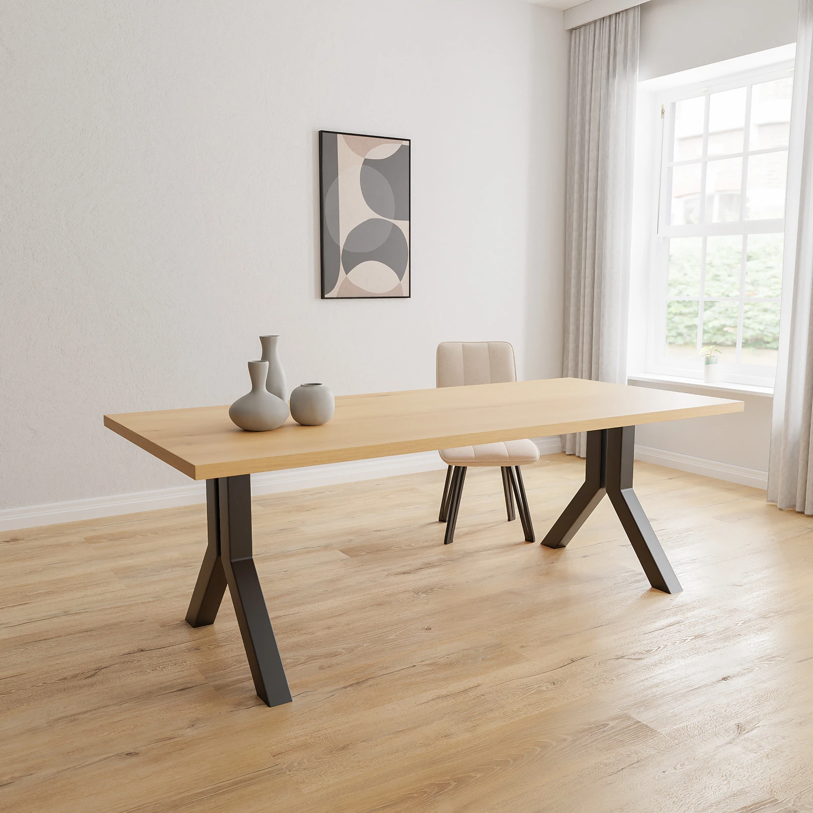 Eettafel Y Poot(8x8cm) - Rechthoek Eiken Nature White (220x110cm)
