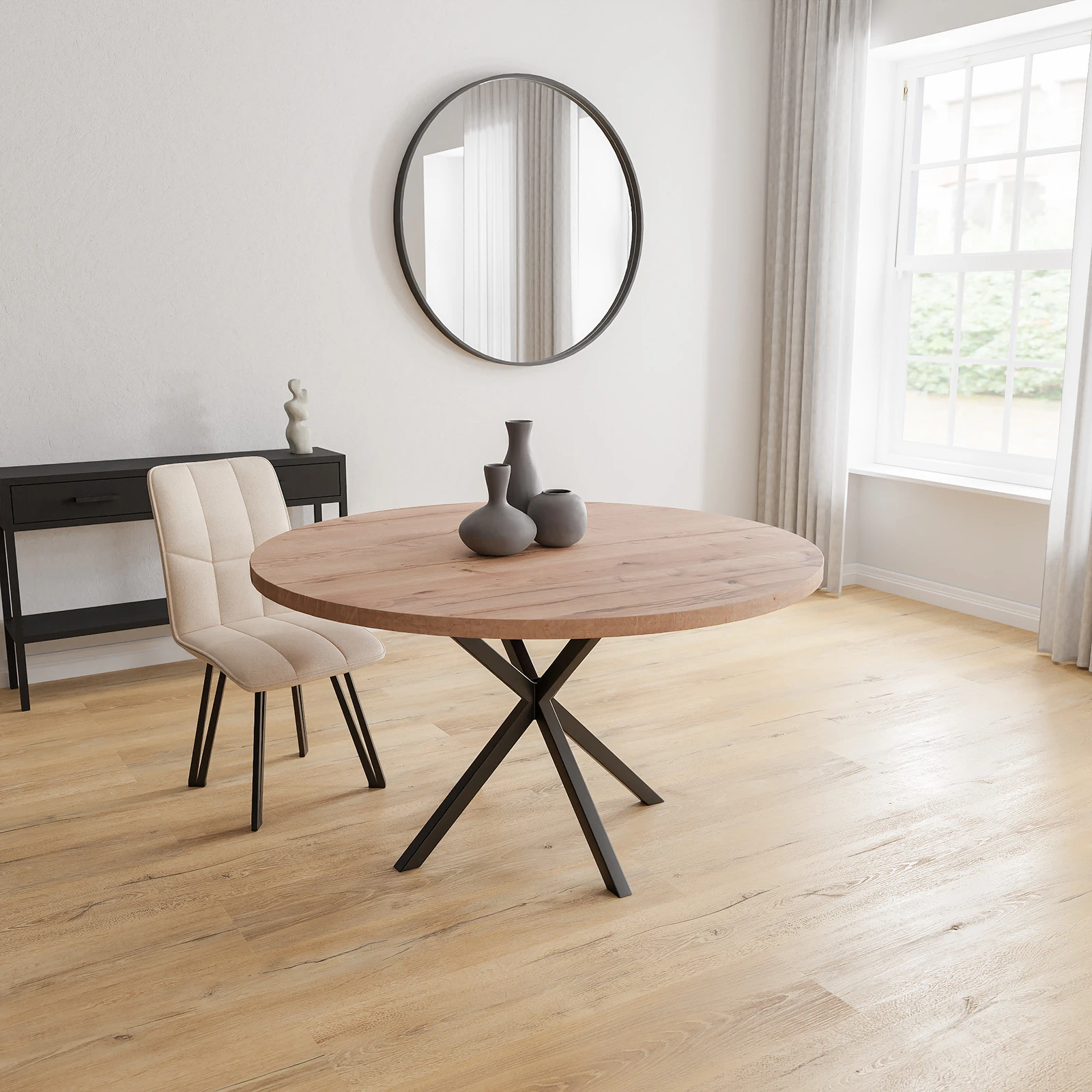 Eettafel North - Rond Eiken Kiezel (140cm)