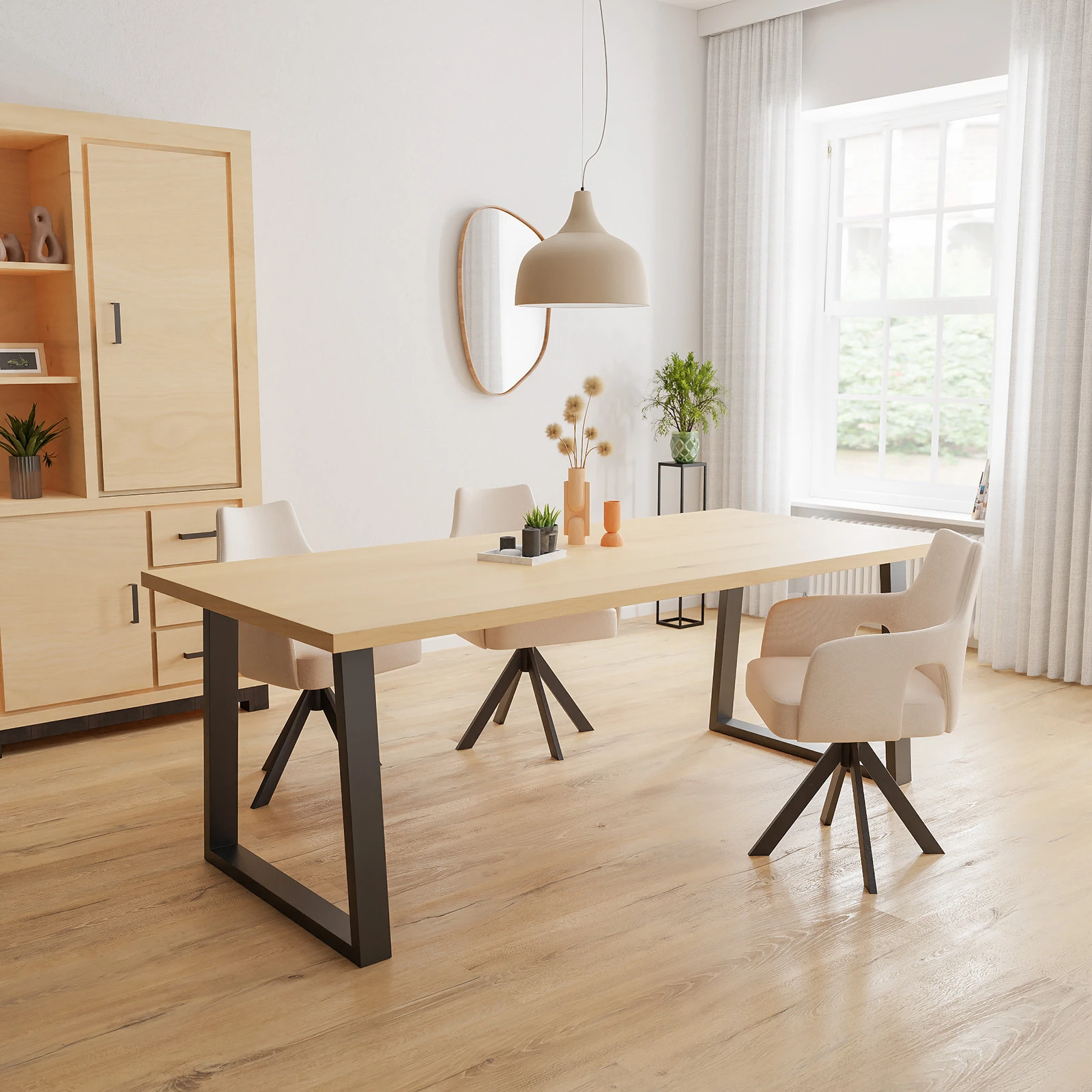 Eettafel U poot (8x4cm) - Rechthoek Eiken Nature White (220x100cm)